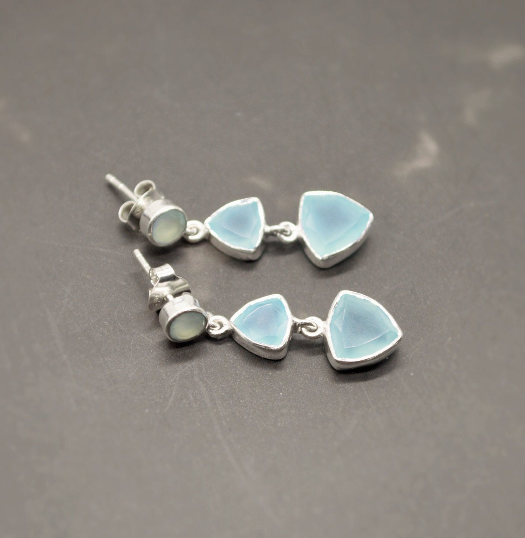 Aqua Chalcedony Sterling Silver Earrings, Statement Dangle Drops, Aqua Chalcedony Jewelry, Gemstone Earrings, Gifts For Her