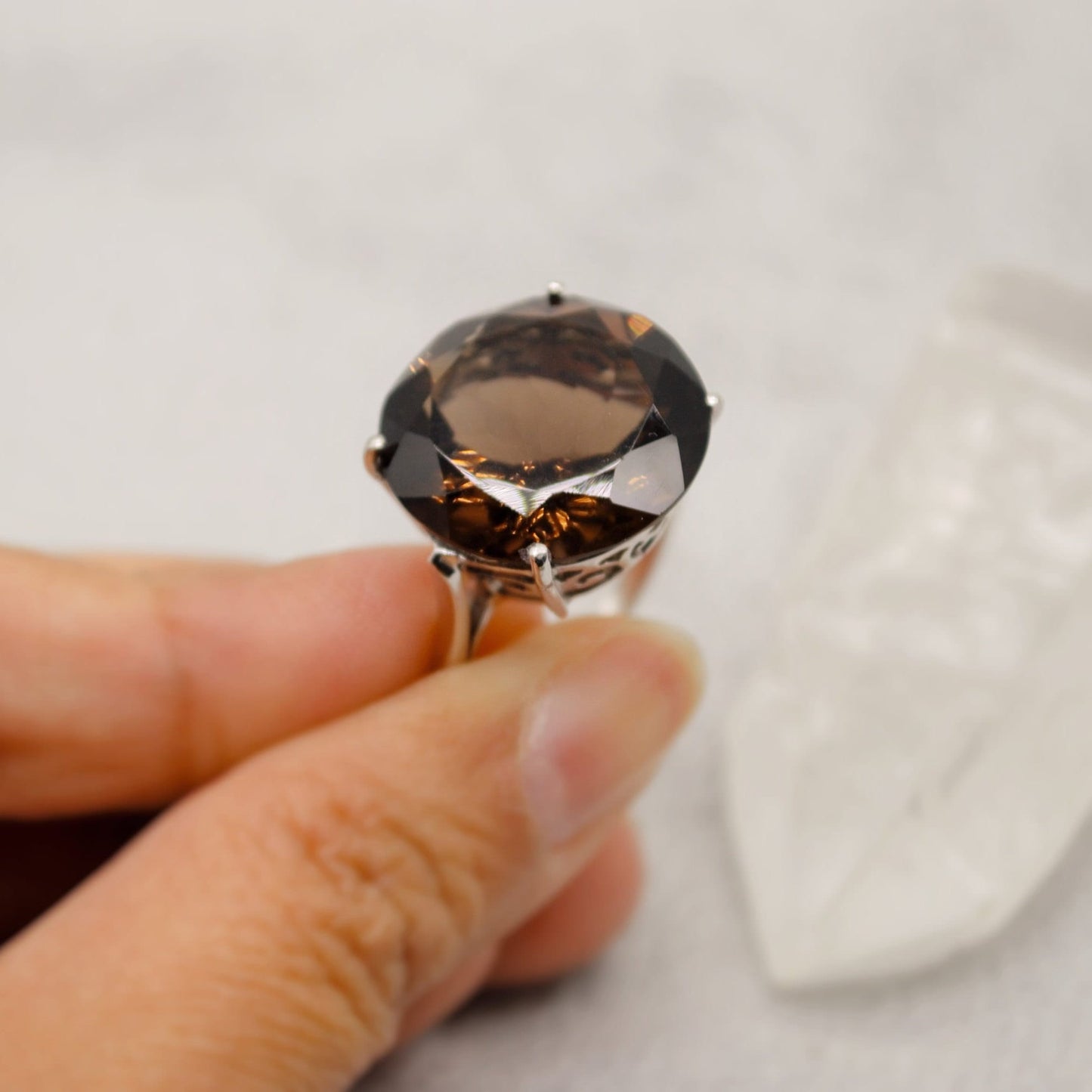 Smoky Quartz Sterling Silver Ring, Size L, Statement Ring, Dainty Gemstone Ring, Quartz Jewelry, Gem Ring, Gifts For Her