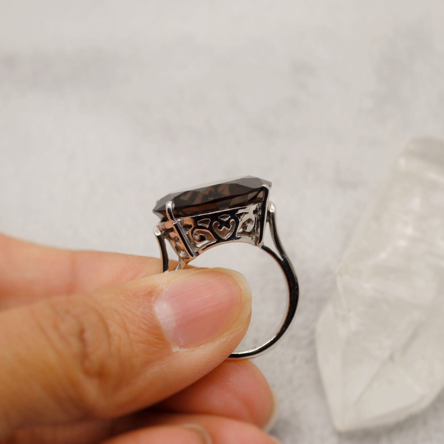 Smoky Quartz Sterling Silver Ring, Size L, Statement Ring, Dainty Gemstone Ring, Quartz Jewelry, Gem Ring, Gifts For Her