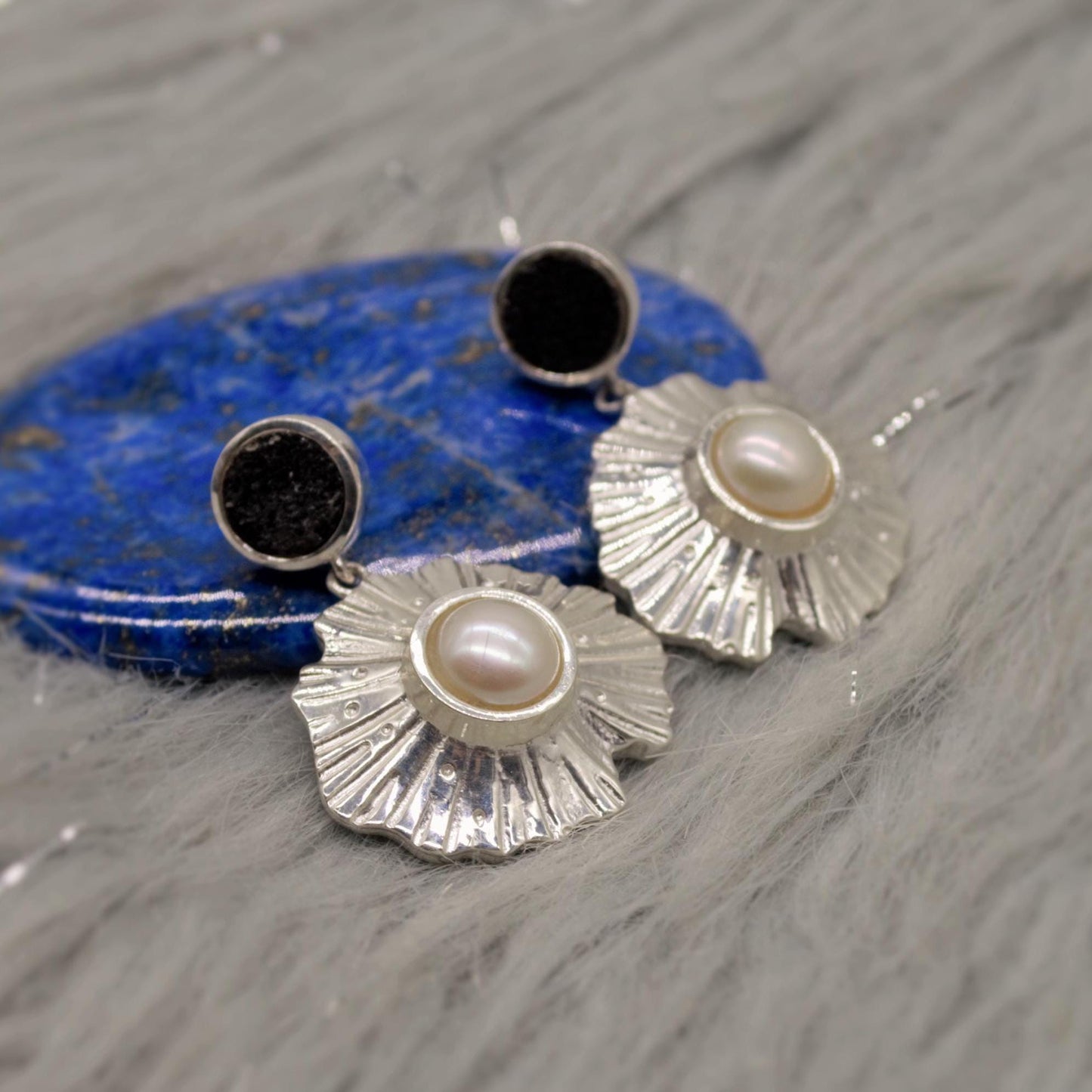 Pearl, Black Onyx Sterling Silver Earrings, June Birthstone, Dainty Statement Unique Gemstone Dangle Drop Earrings, Gifts For Her
