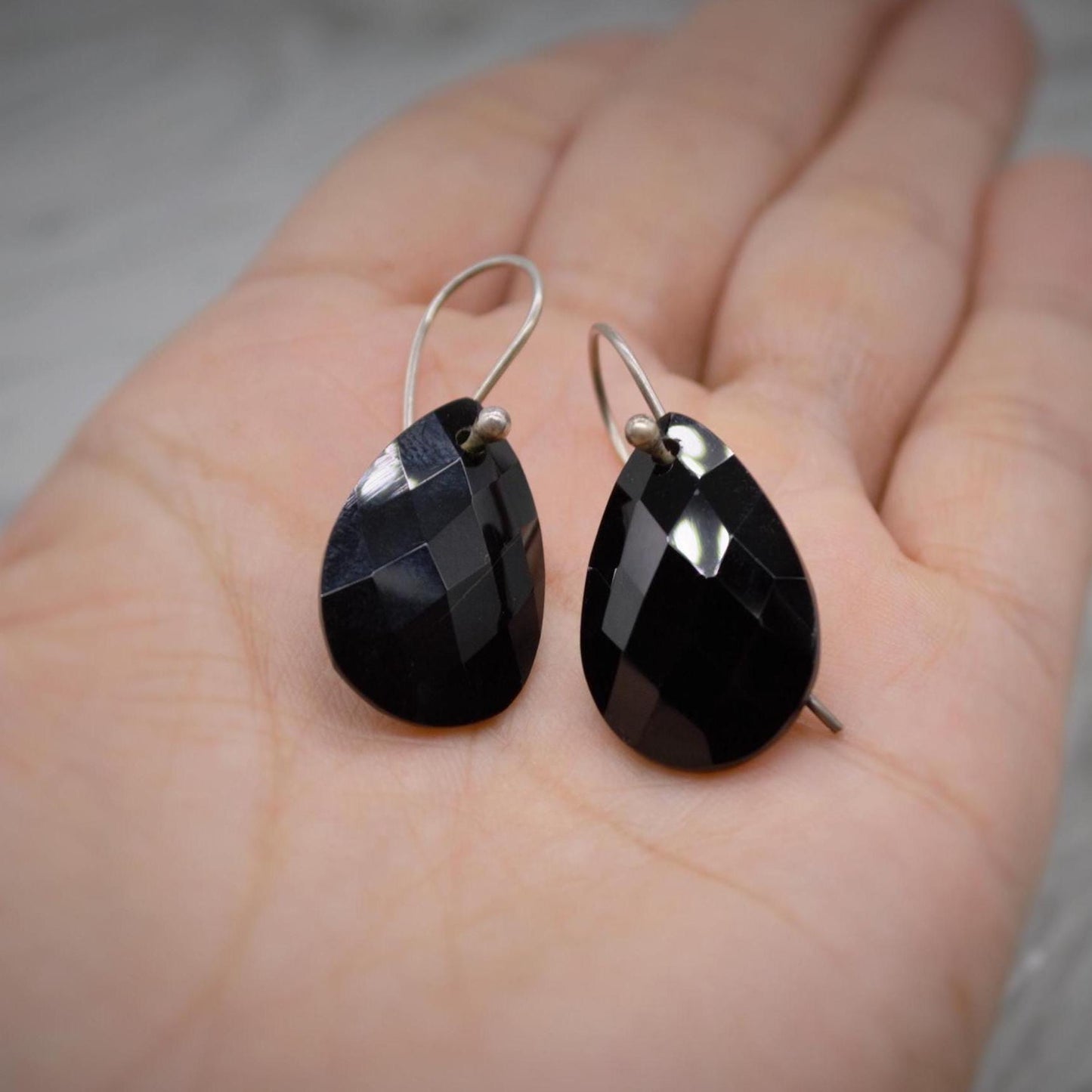 Black Onyx Sterling Silver Earrings, Statement Gemstone Earrings, Unique Dangle Drop Earrings, Handmade Gift For Her