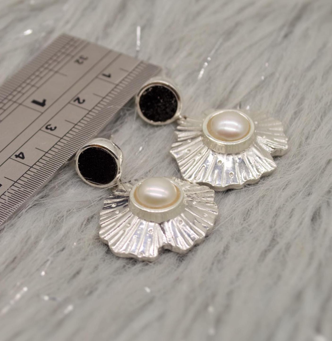 Pearl, Black Onyx Sterling Silver Earrings, June Birthstone, Dainty Statement Unique Gemstone Dangle Drop Earrings, Gifts For Her
