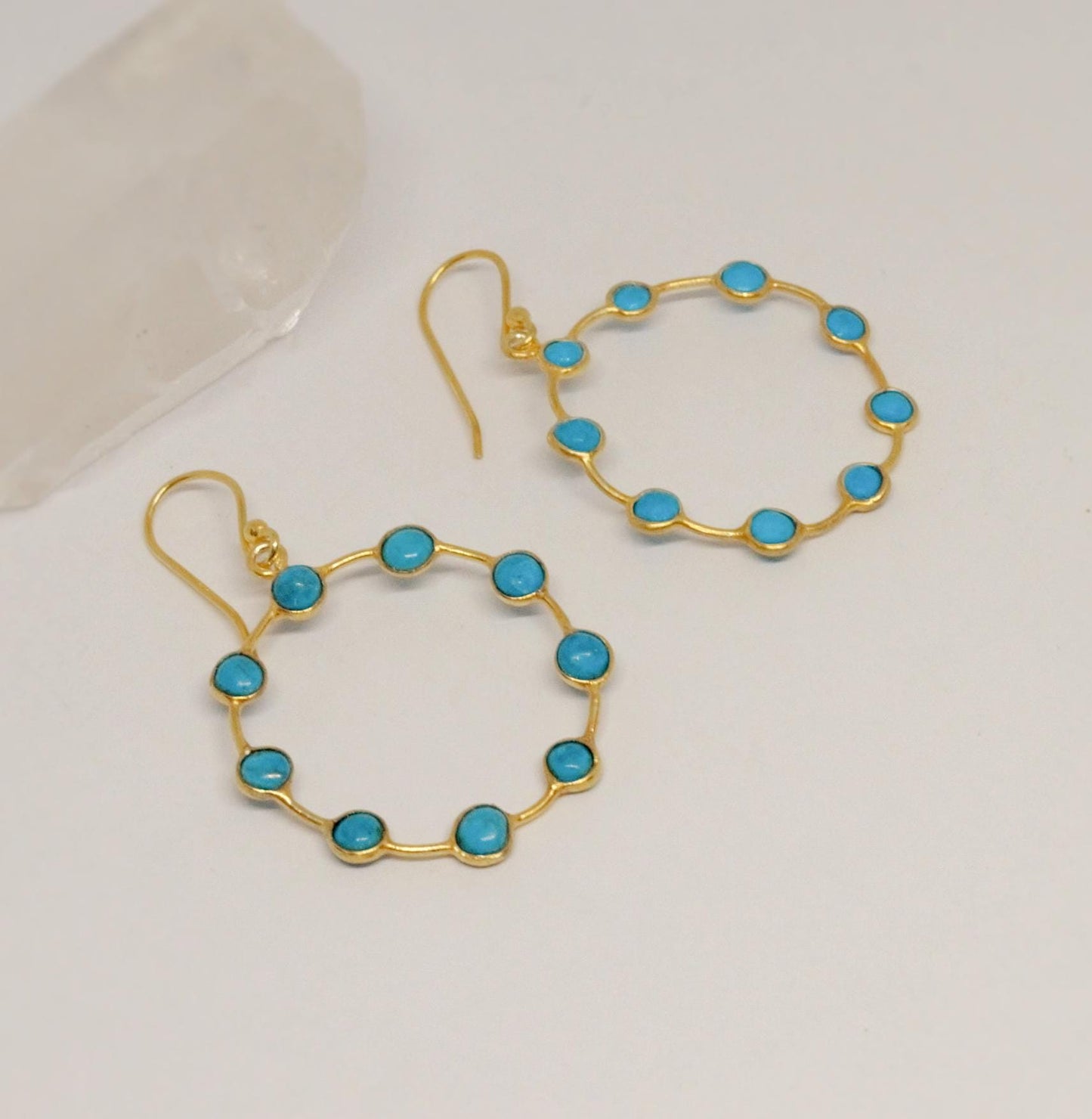Blue Turquoise Gold Hoop Earrings, Turquoise Jewelry, December Birthstone Jewelry, Unique Gemstone Earring, Gold Plated Silver, Gift For Her