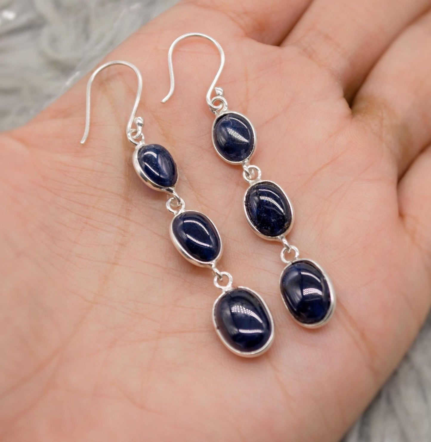 Blue Sapphire Drop Earrings, Handmade Sterling Silver Jewelry, Stunning September Birthstone