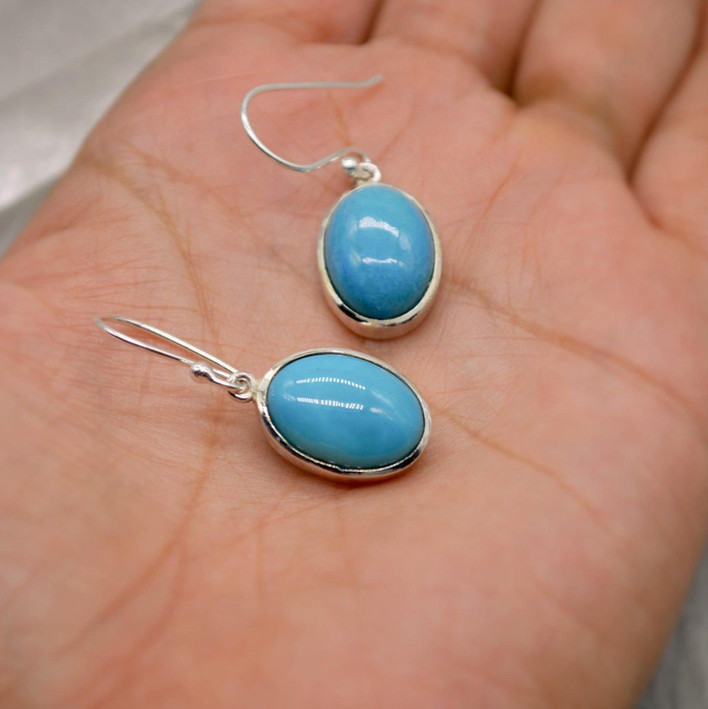 Blue Turquoise Drop Earrings, Sterling Silver Earrings, Turquoise Jewelry, December Birthstone, Unique Gemstone, Christmas Dangle Earrings