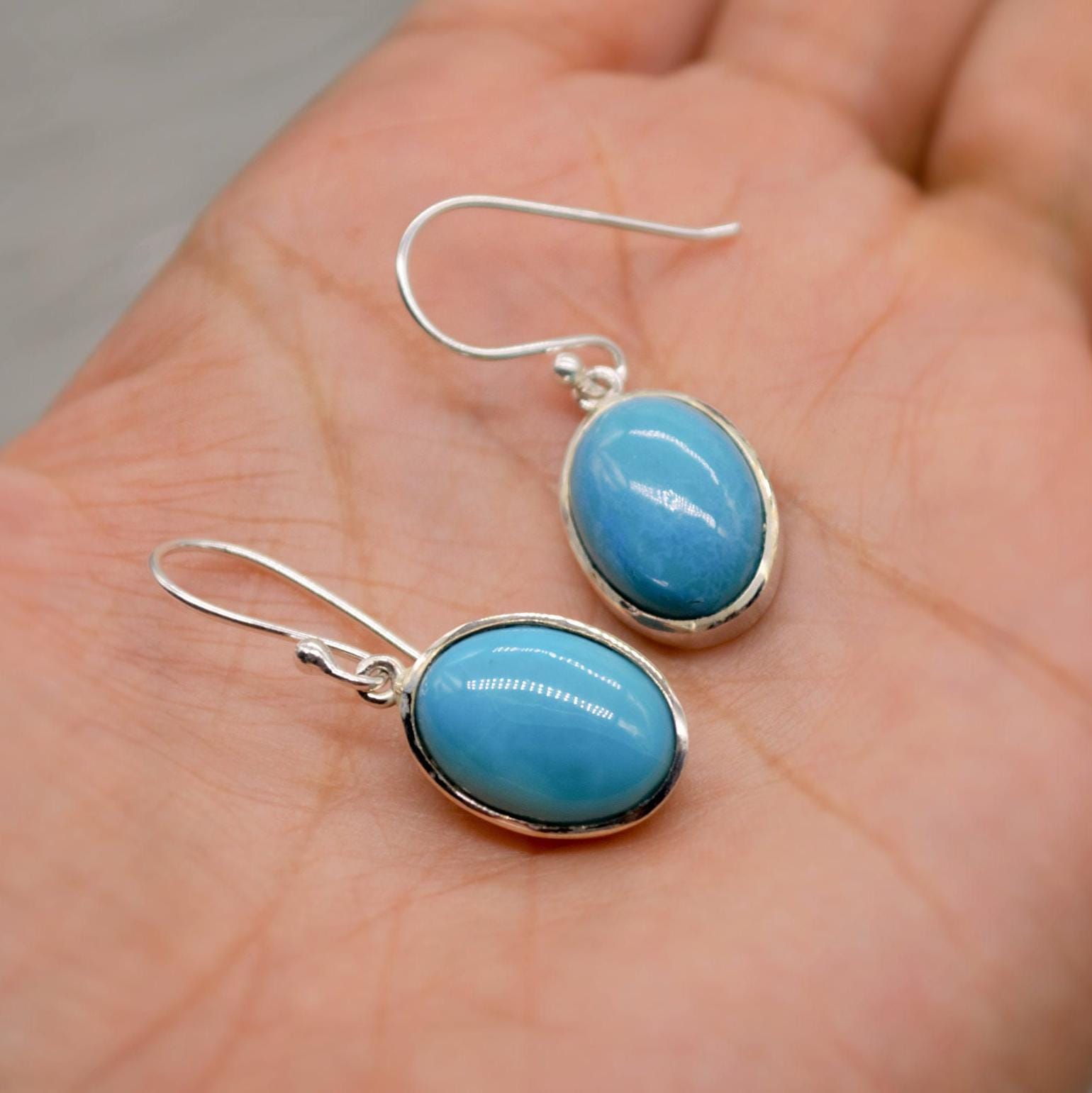 Blue Turquoise Drop Earrings, Sterling Silver Earrings, Turquoise Jewelry, December Birthstone, Unique Gemstone, Christmas Dangle Earrings