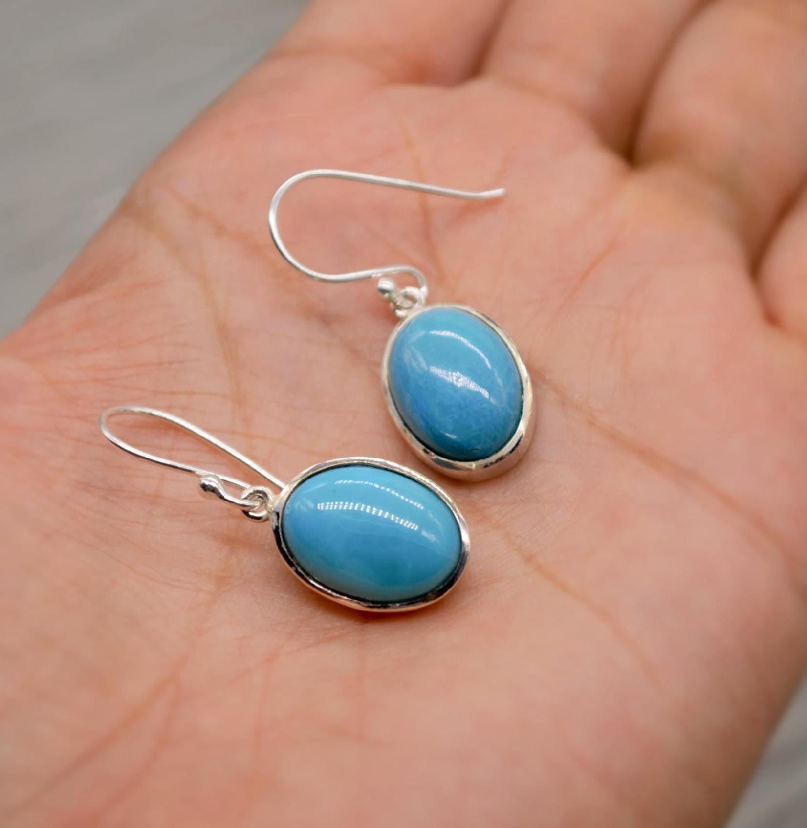 Blue Turquoise Drop Earrings, Sterling Silver Earrings, Turquoise Jewelry, December Birthstone, Unique Gemstone, Christmas Dangle Earrings