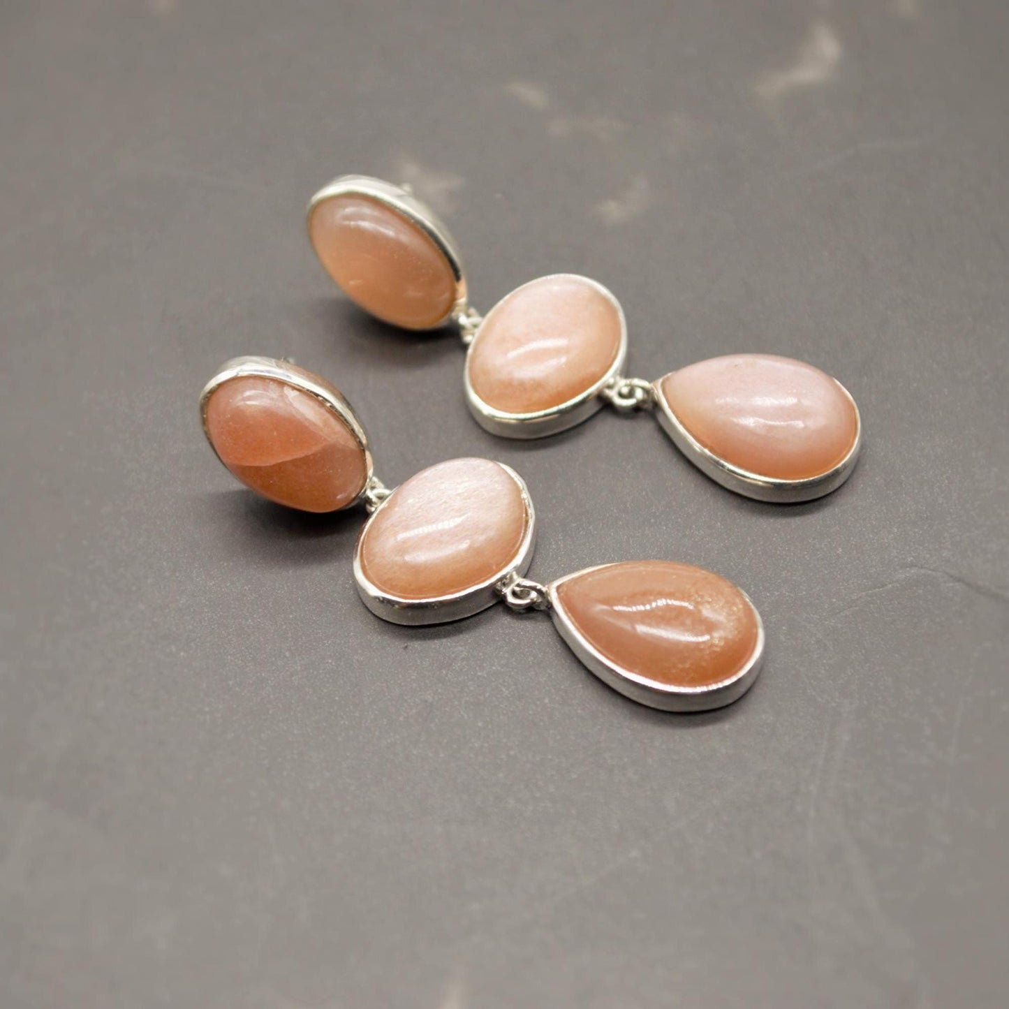 Peach Moonstone Sterling Silver Earrings, Moonstone Jewelry, Unique Gemstone Dangle Drop Earrings, Dainty Earrings, Gift For Her