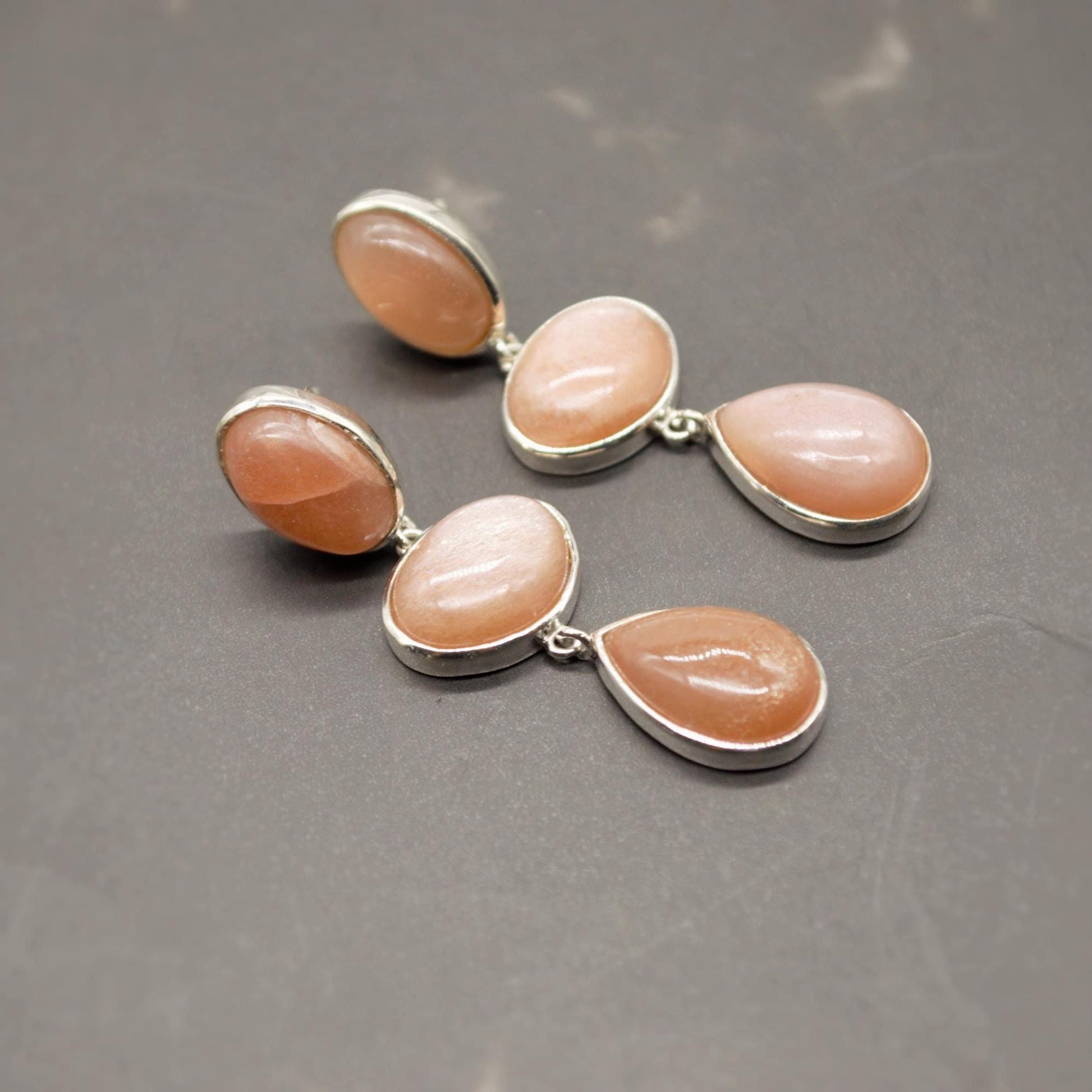 Peach Moonstone Sterling Silver Earrings, Moonstone Jewelry, Unique Gemstone Dangle Drop Earrings, Dainty Earrings, Gift For Her