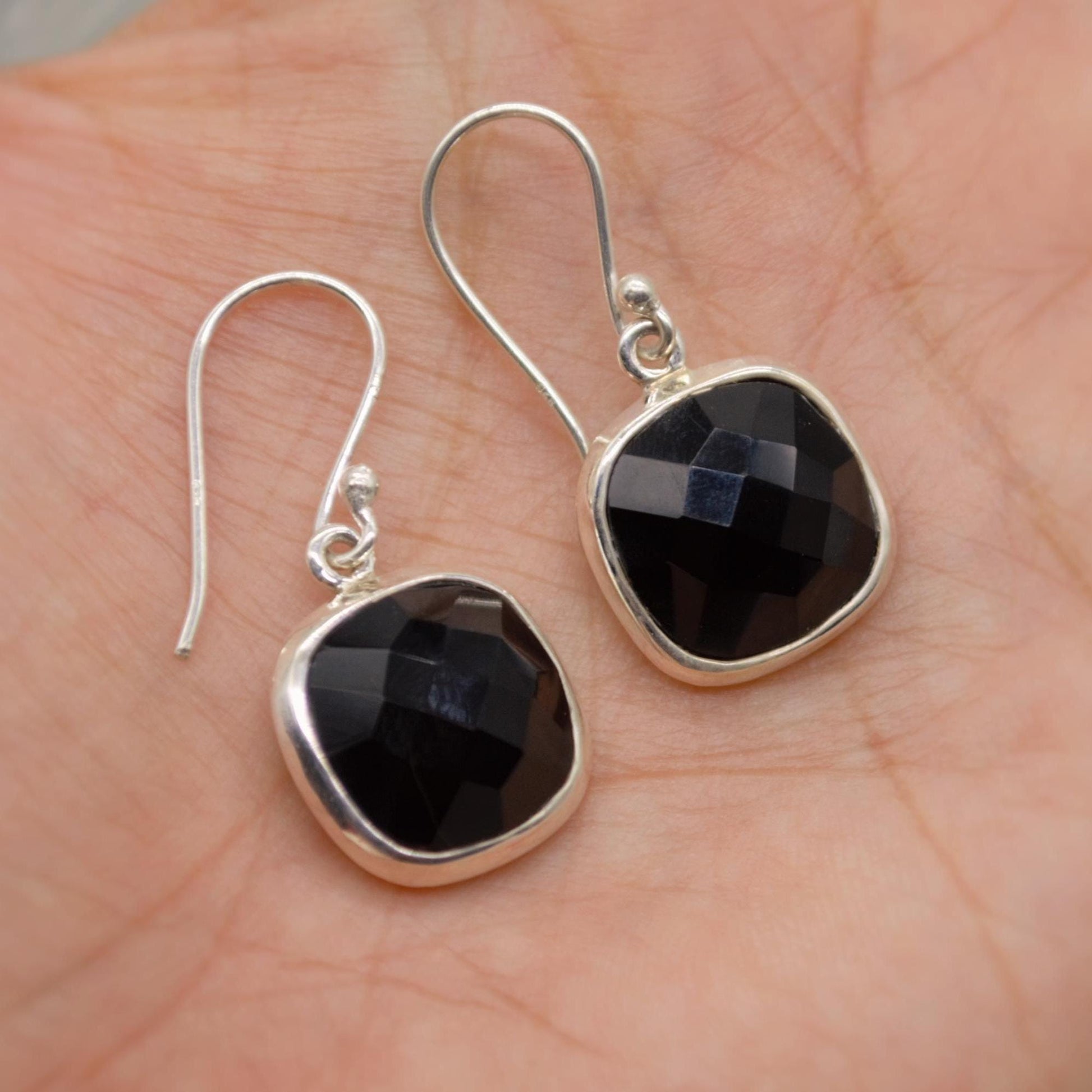 Black Onyx Sterling Silver Earrings, Statement Gemstone Earrings, Unique Dangle Drop Earrings, Birthday, Christmas Gift For Her