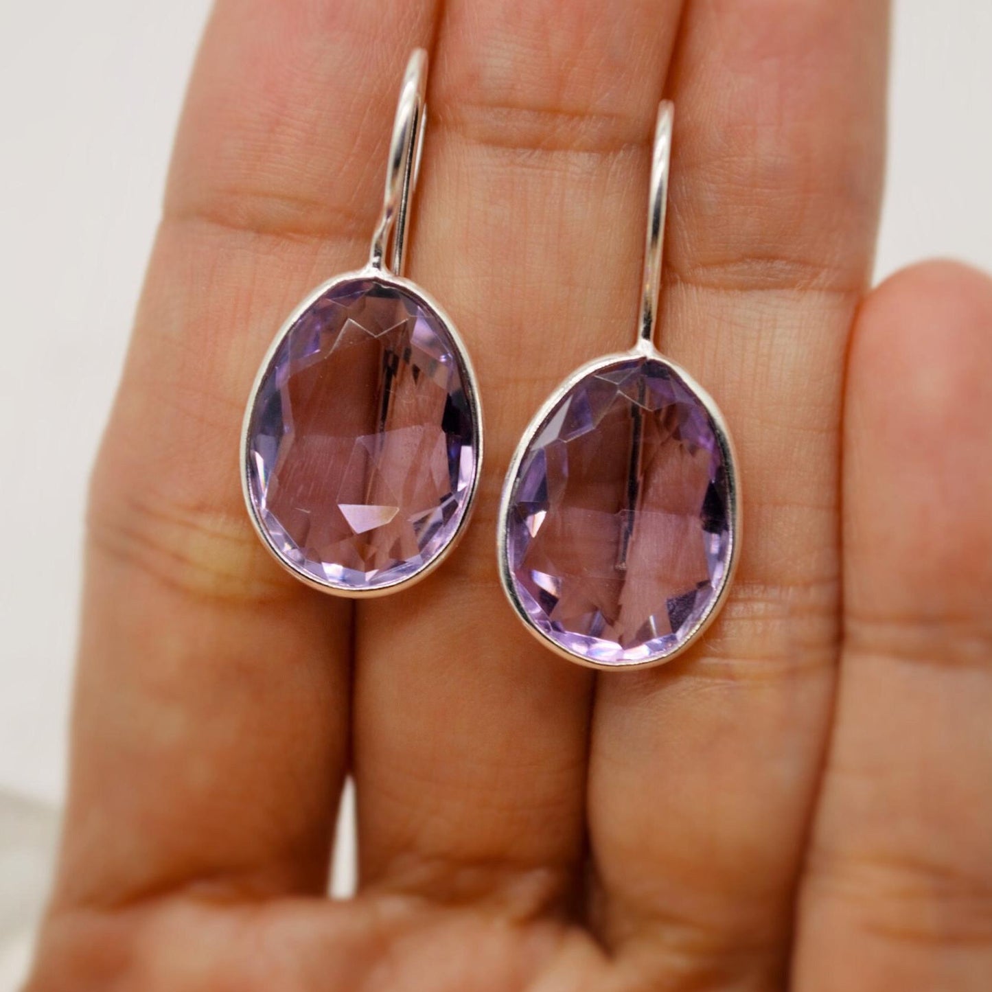 Purple Amethyst Sterling Silver Earrings, February Birthstone, Dainty Statement Unique Gemstone Dangle Drop Earrings, Gifts For Her