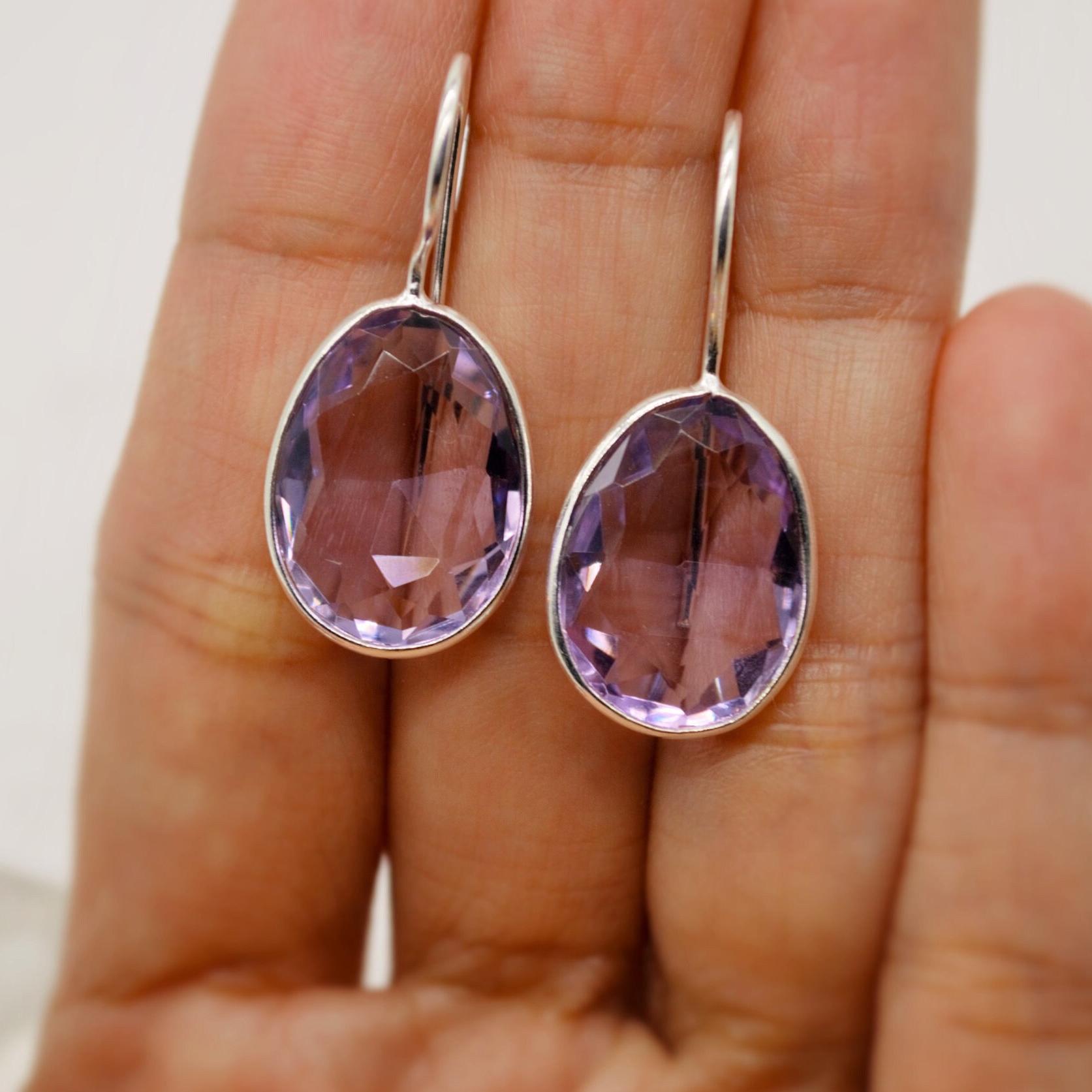 Purple Amethyst Sterling Silver Earrings, February Birthstone, Dainty Statement Unique Gemstone Dangle Drop Earrings, Gifts For Her
