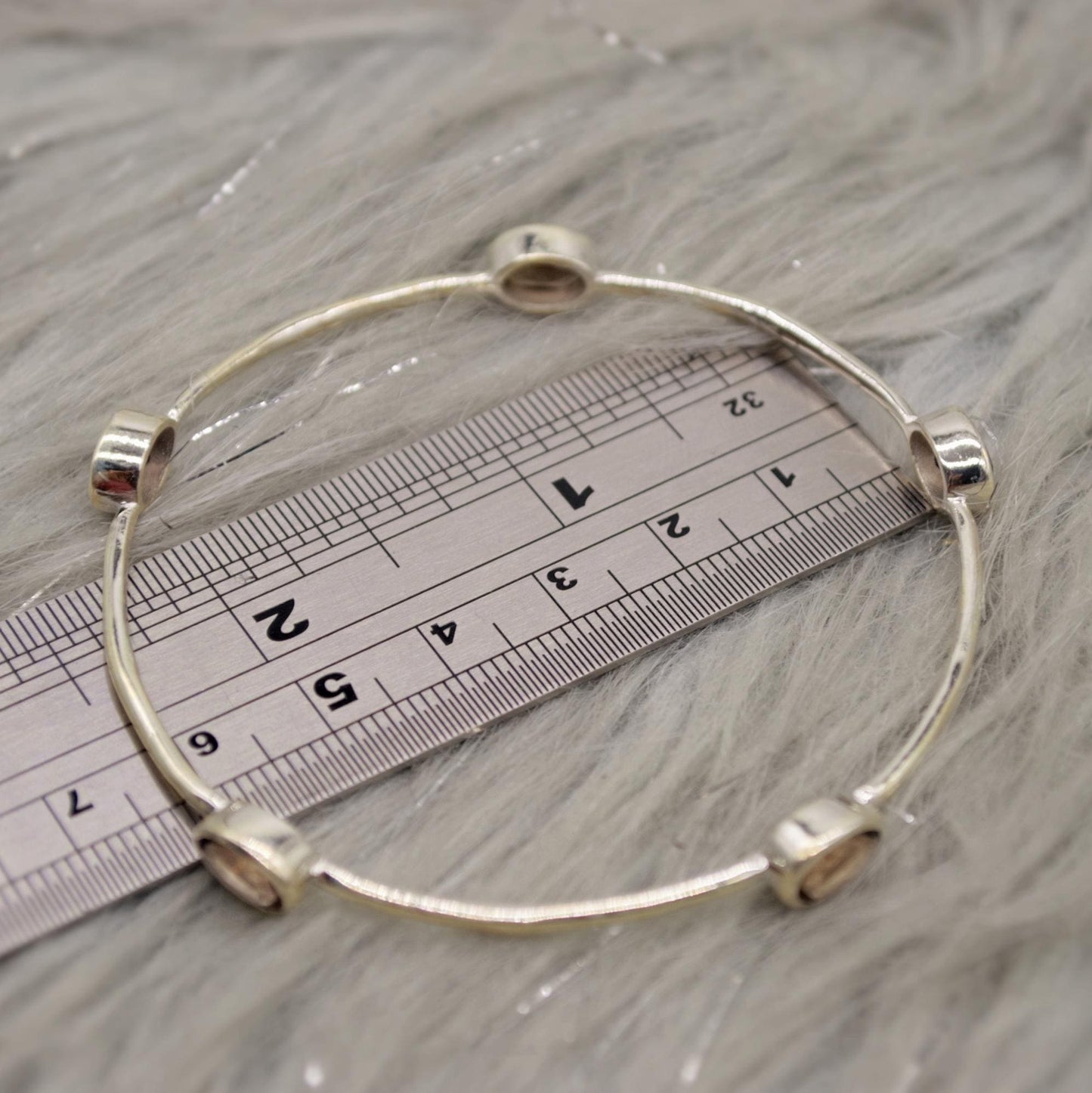 Smoky Quartz Silver Bangle Bracelet, Sterling Silver Bracelets For Women, 6cm Diameter, Unique Handmade Brown Gemstone Bangle