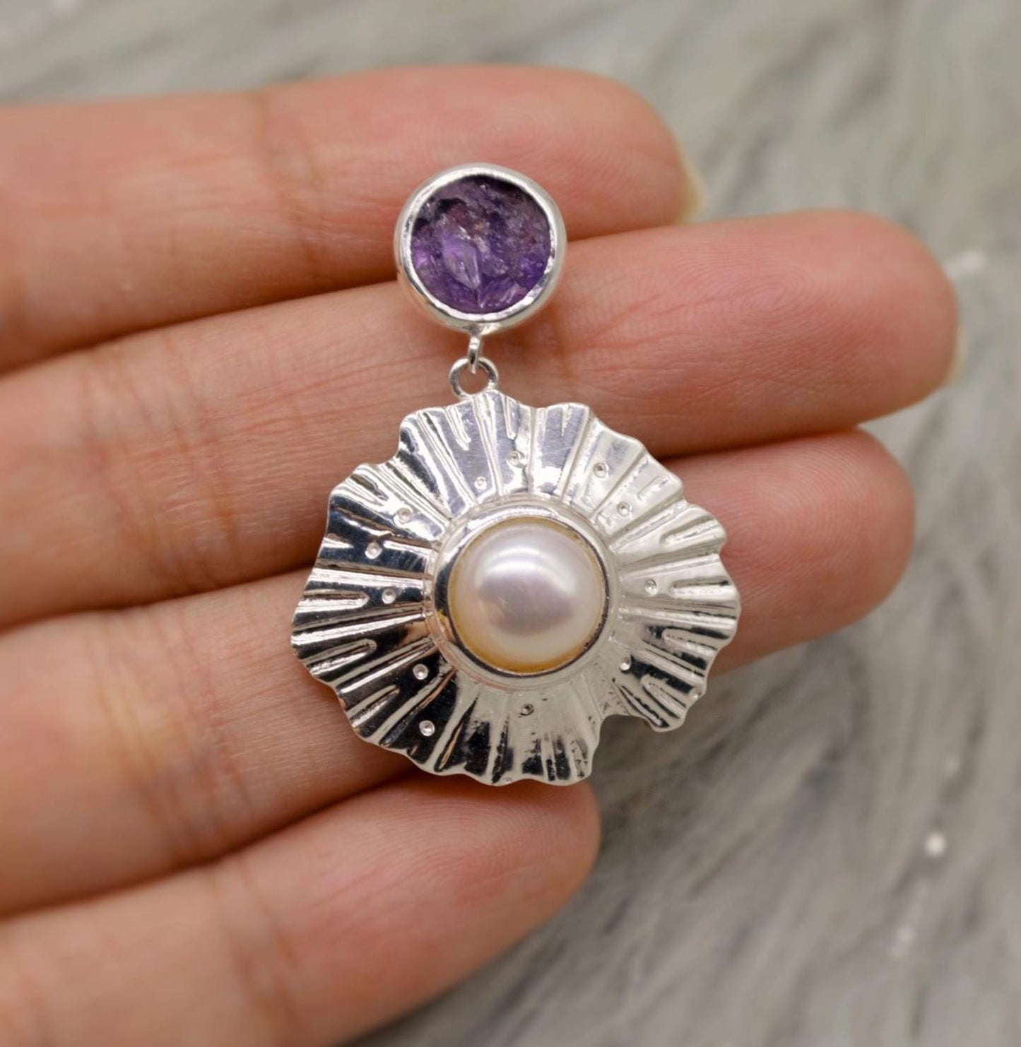 Purple Amethyst Sterling Silver Earrings, February Birthstone, Dainty Statement Unique Gemstone Dangle Drop Earrings, Gifts For Her