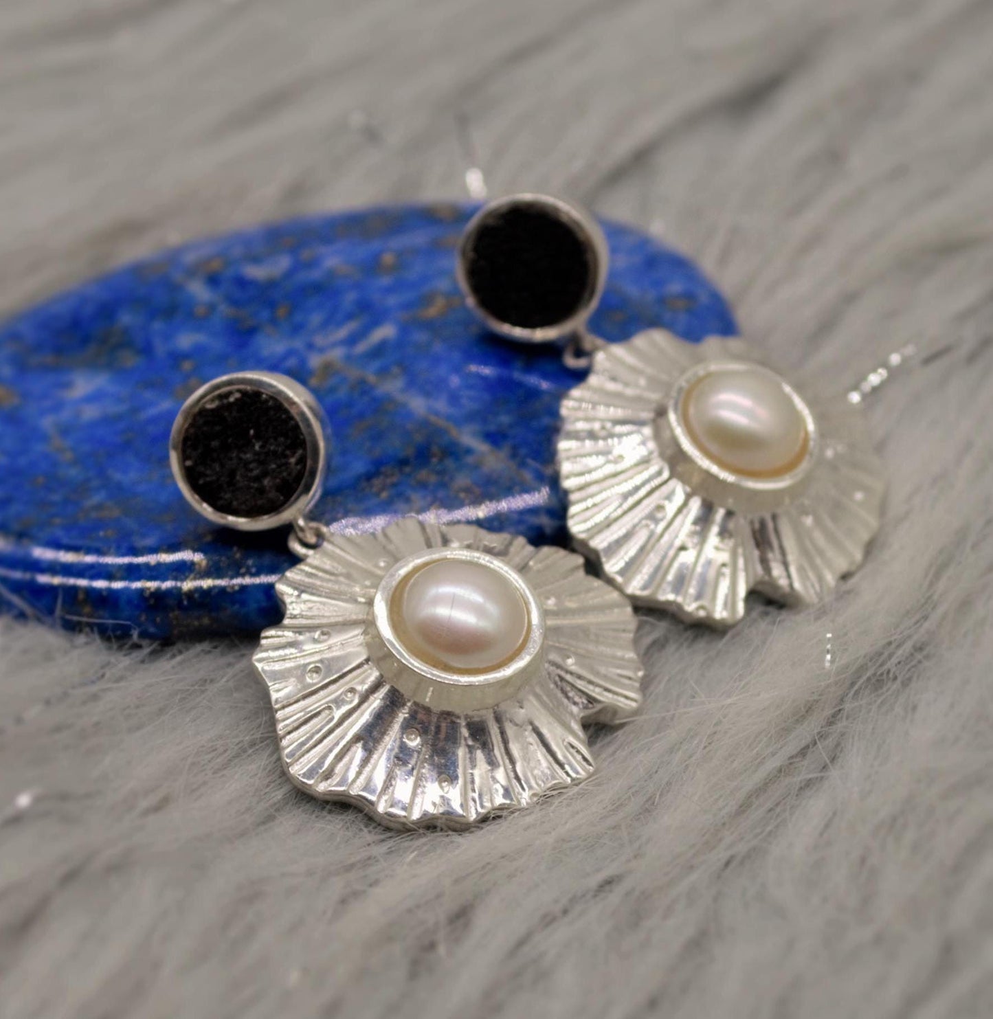 Pearl, Black Onyx Sterling Silver Earrings, June Birthstone, Dainty Statement Unique Gemstone Dangle Drop Earrings, Gifts For Her
