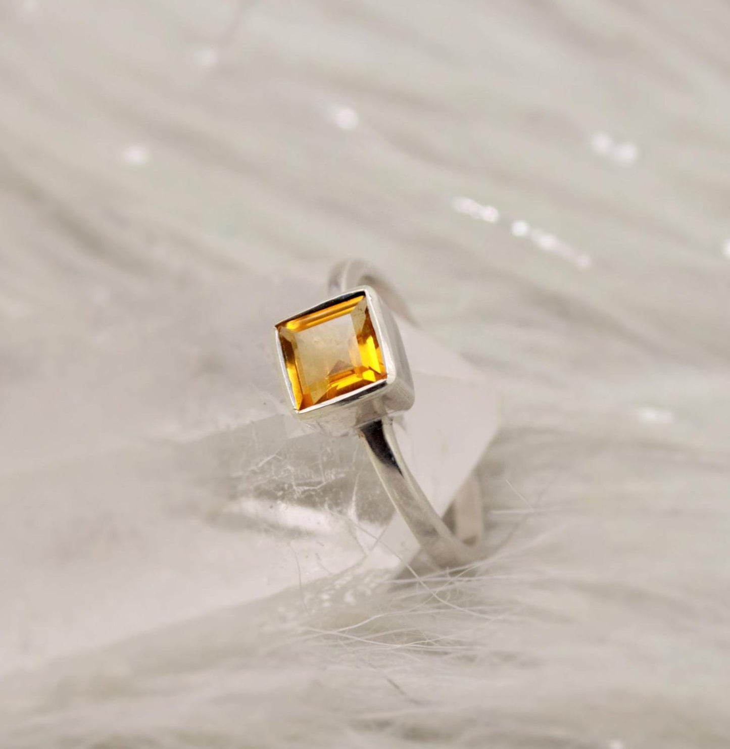 Sterling Silver Citrine Ring, UK Size M,N, Yellow Stone Ring, Citrine Jewelry, November Birthstone, Gift For Her, Unique Yellow Citrine Ring