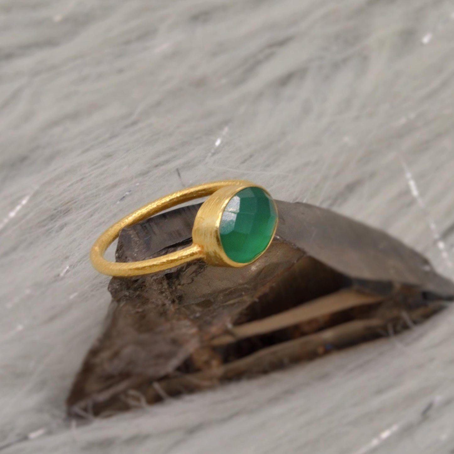 Green Onyx Gold Ring, Dainty Raw Gem Ring, Gold Plated Sterling Silver, Statement Gemstone, Stacking Rings For Women, Green Stone Ring