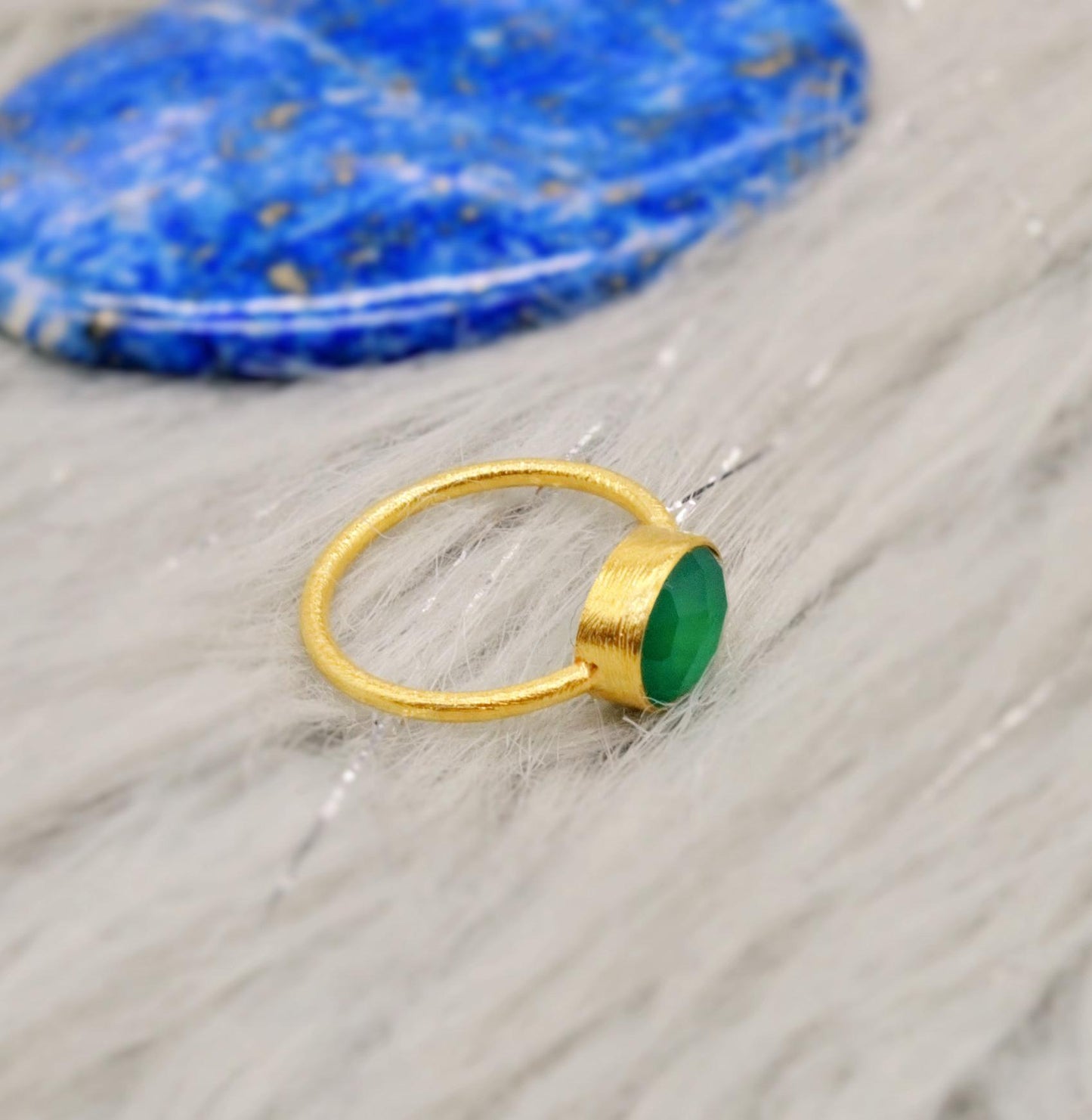 Green Onyx Gold Ring, Dainty Raw Gem Ring, Gold Plated Sterling Silver, Statement Gemstone, Stacking Rings For Women, Green Stone Ring
