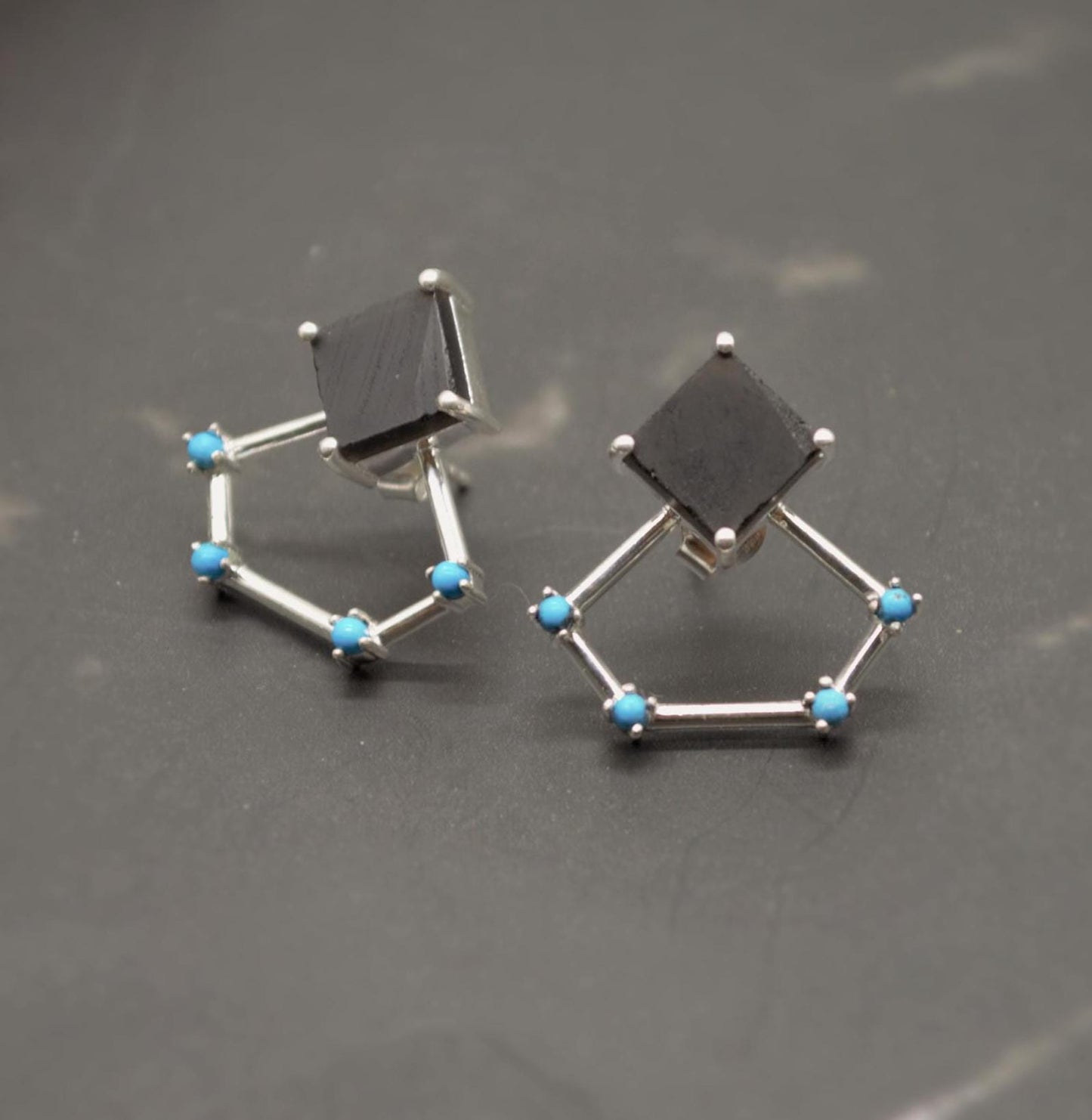 Raw Black Onyx Earrings, Turquoise Sterling Silver Earrings, Statement Unique Drop Earrings, December Birthstone Earrings