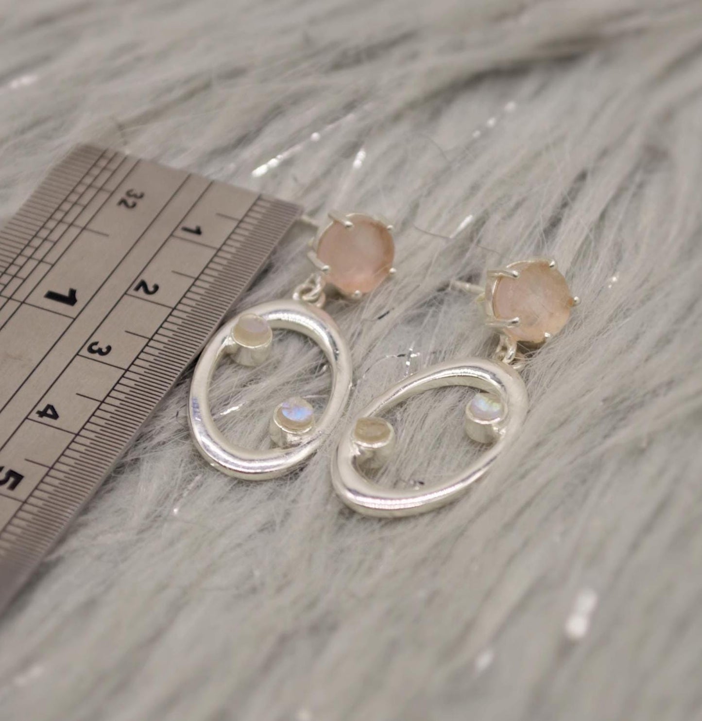 Rose Quartz, Moonstone Silver Earrings, January Birthstone, June Birthstone, Minimalist Pink Earrings, Sterling Silver Drop Earrings