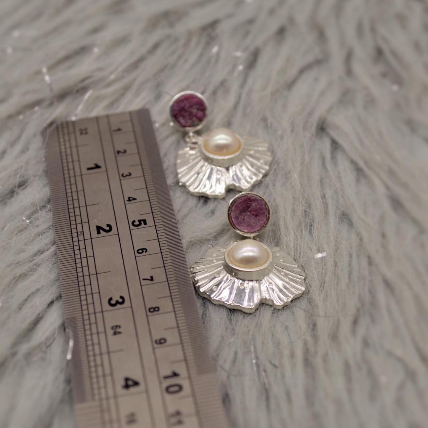 Red Ruby, Pearl Sterling Silver Earrings, June, July Birthstone, Dainty Statement Unique Gemstone Dangle Drop Earrings, Gifts For Her
