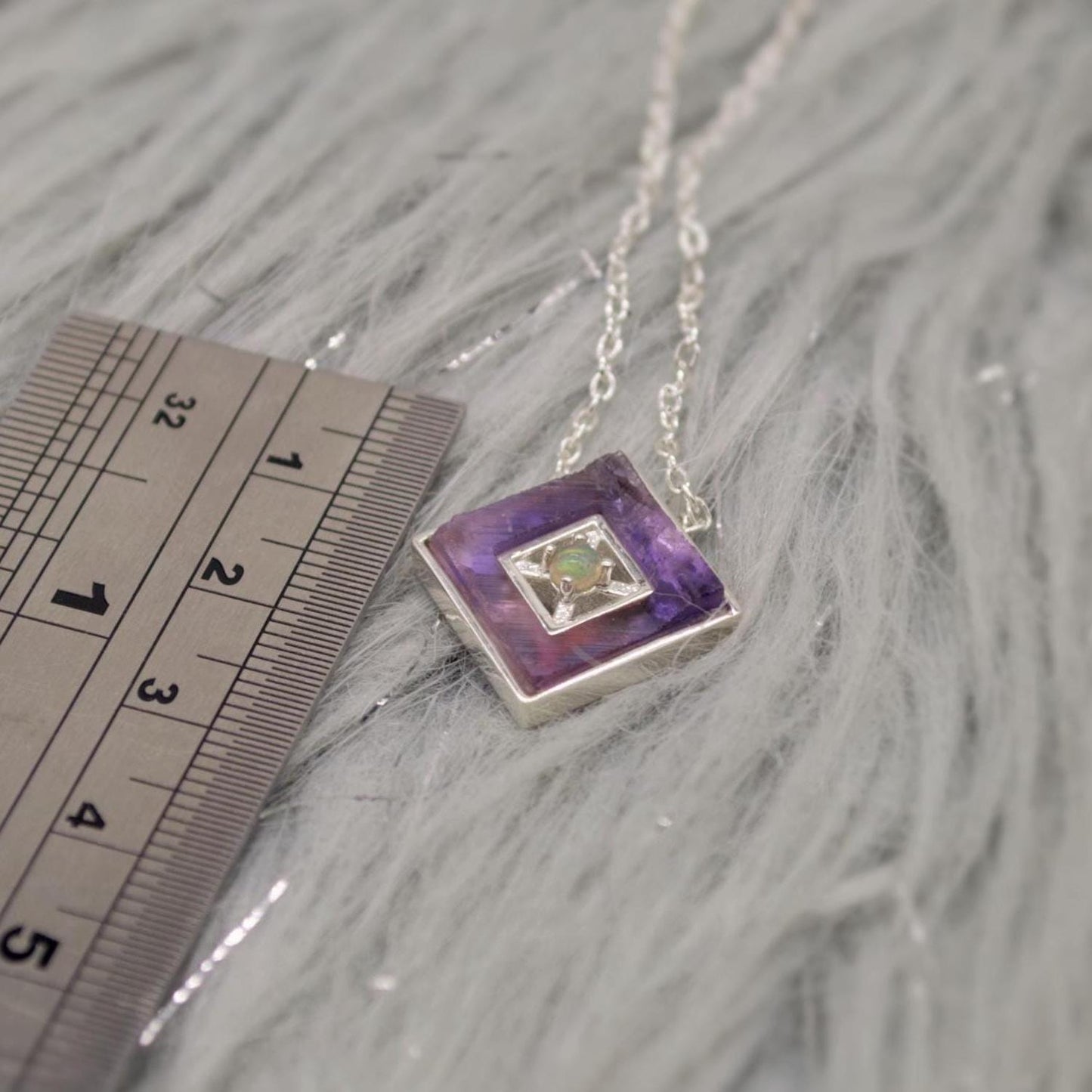 Opal Pendant Necklace With Amethyst Or Rose Quartz, Sterling Silver Chain Necklace, January, February Birthstone, Gemstone Necklace Gift