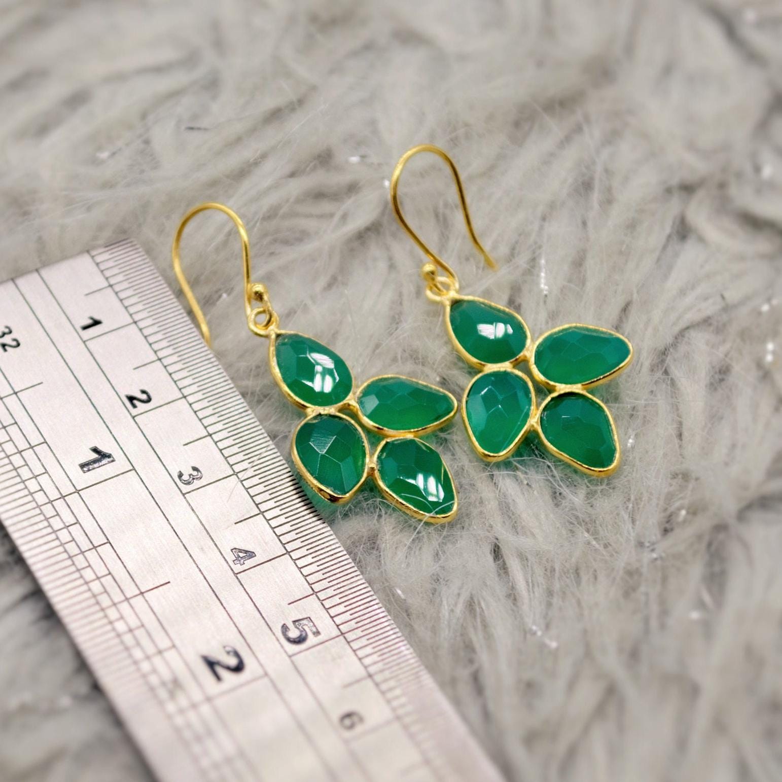 Green Onyx Sterling Silver Drop Earrings, Green Gemstone Dangle Earrings, Unique Statement Earrings, Bridesmaid Gift, Birthday Gifts For Her