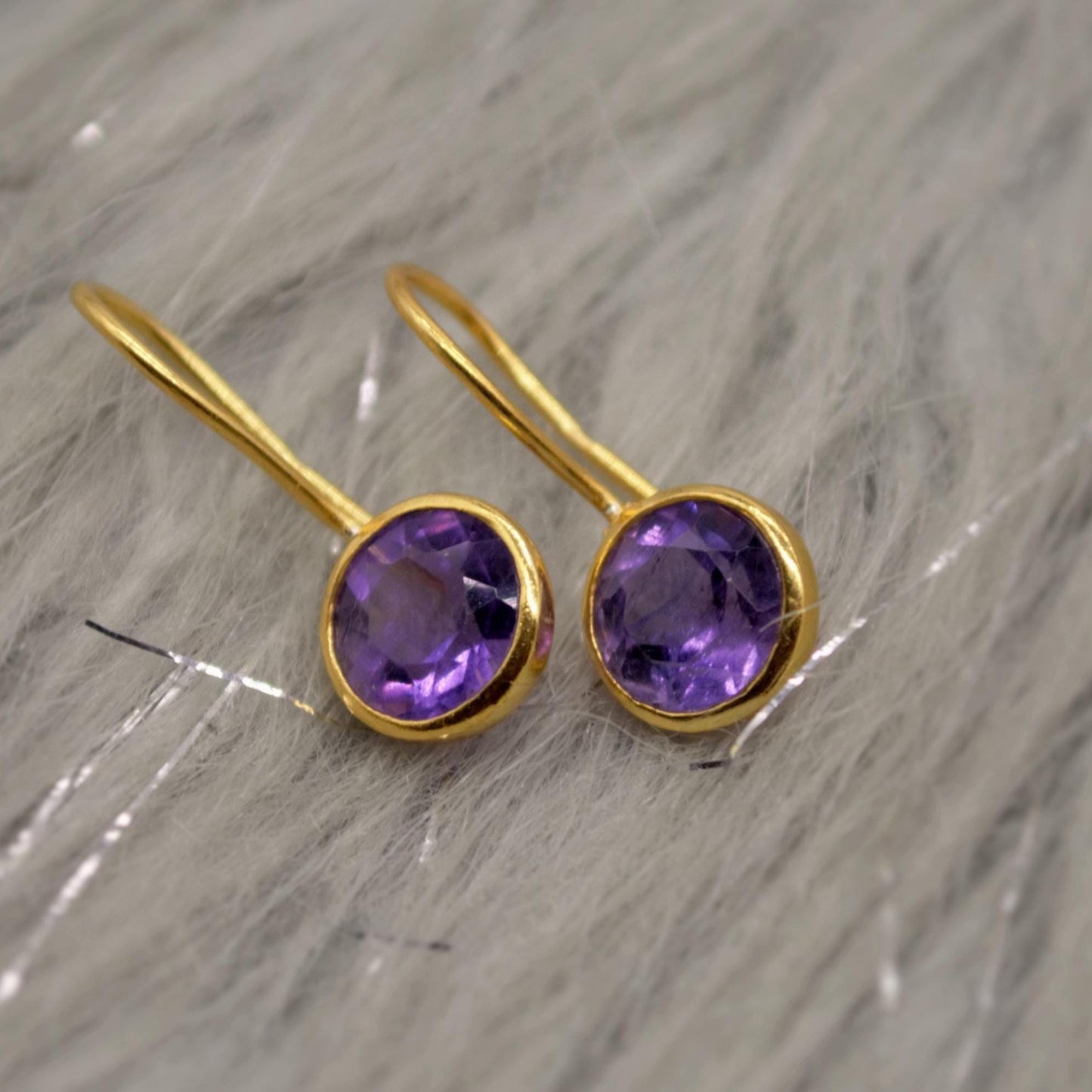 Purple Amethyst Gold Earrings, February Birthstone, Dainty Statement Unique Gemstone Dangle Drop Earrings, Gold Plated Silver, Gifts For Her
