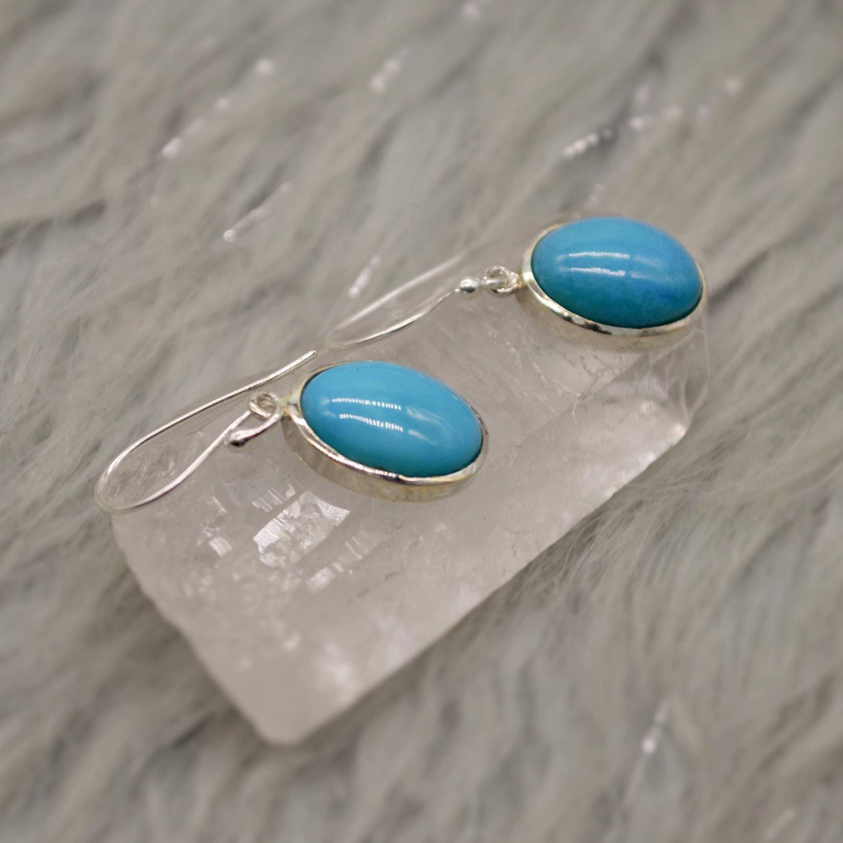 Blue Turquoise Drop Earrings, Sterling Silver Earrings, Turquoise Jewelry, December Birthstone, Unique Gemstone, Christmas Dangle Earrings
