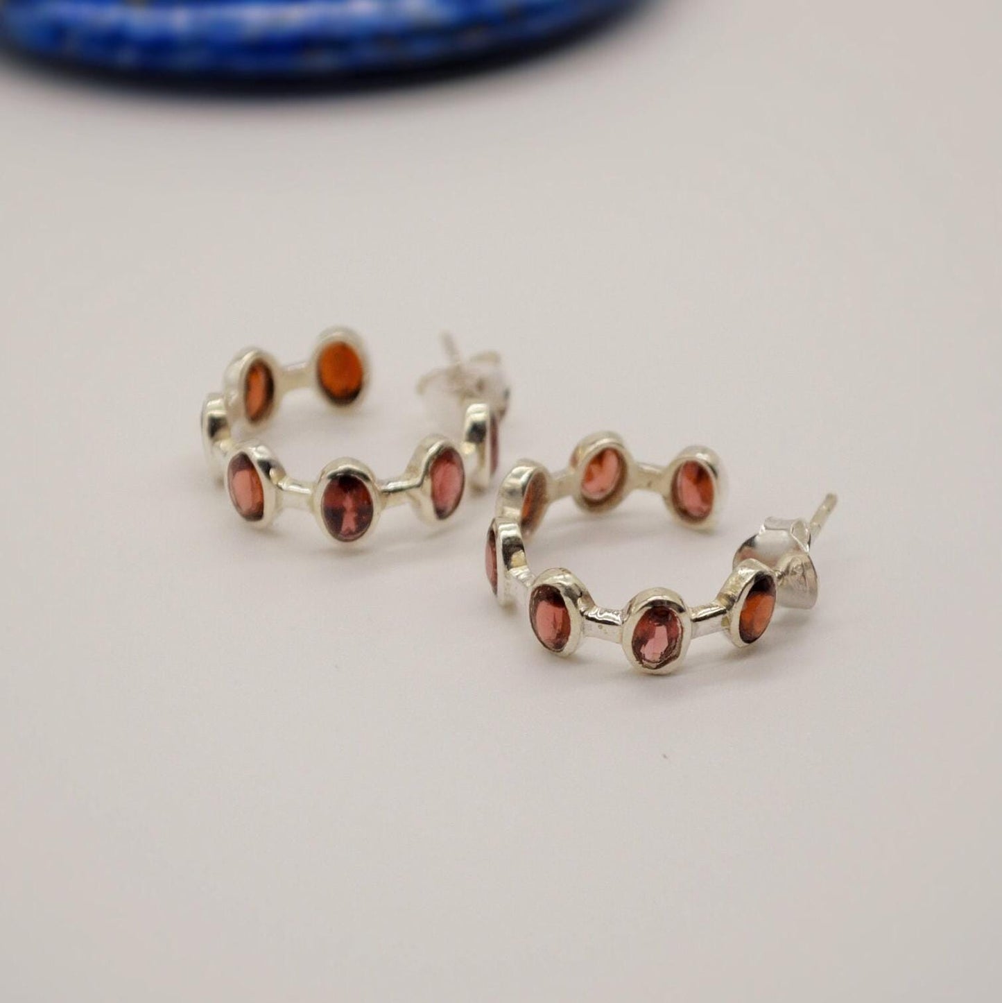 Garnet Sterling Silver Hoop Earrings, Garnet Jewelry, January Birthstone Earrings, Minimalist Red Earrings, Unique Birthday Gifts For Her