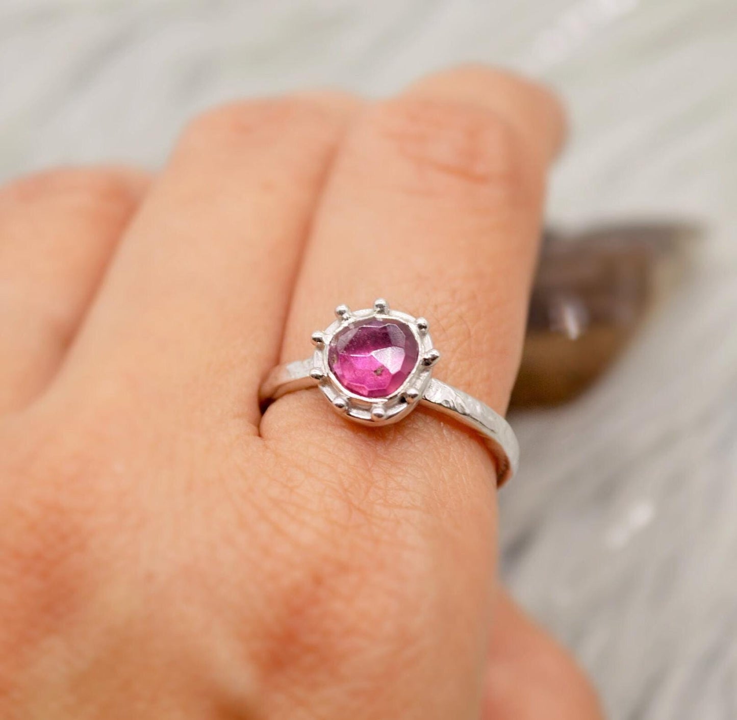 Pink Tourmaline Ring, Yellow, Green Tourmaline Ring, Sterling Silver Ring, Tourmaline Jewelry, October Birthstone, Stackable Rings For Women