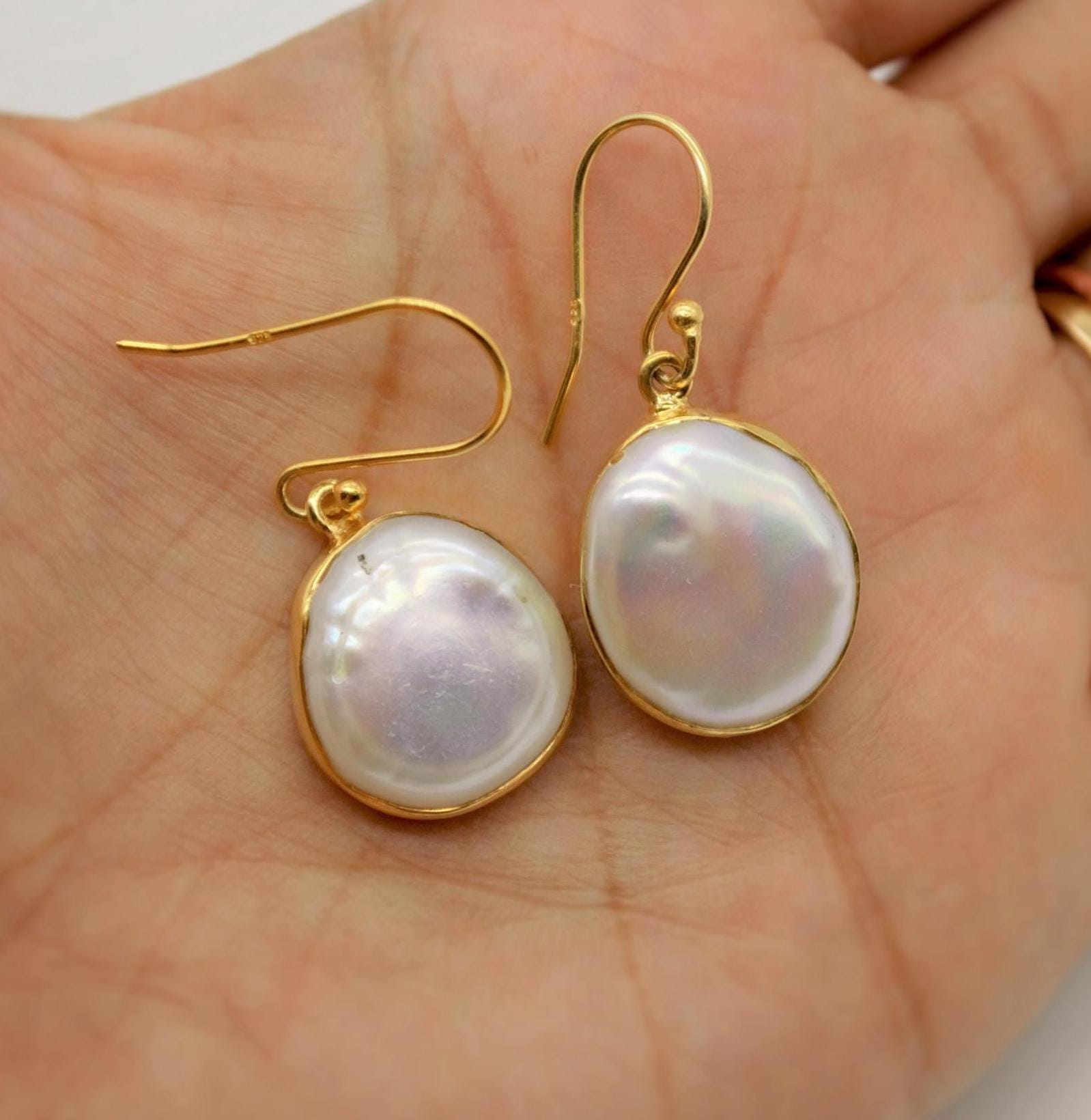 Pearl Earrings, Gold Plated Sterling Silver, June Birthstone Drop Earrings, Gemstone Earrings, Mothers Day Gift For Her, Birthday Gift