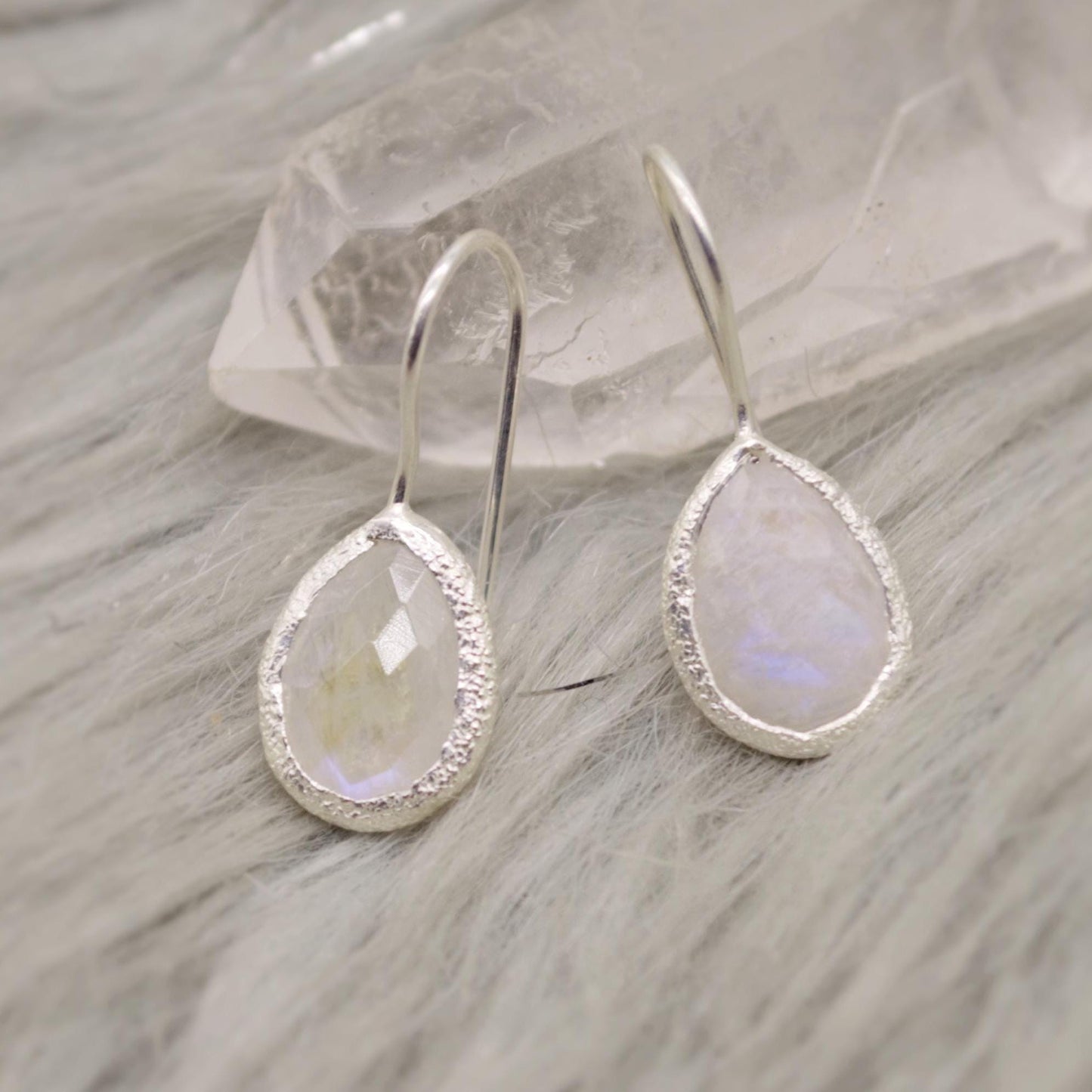Rainbow Moonstone Sterling Silver Earrings, Moonstone Jewelry, Unique Gemstone Dangle Drop Earrings, Dainty Earrings, Gift For Her