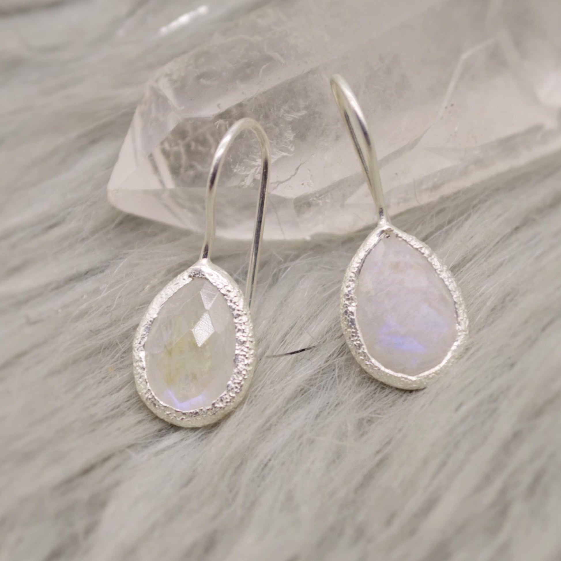 Rainbow Moonstone Sterling Silver Earrings, Moonstone Jewelry, Unique Gemstone Dangle Drop Earrings, Dainty Earrings, Gift For Her