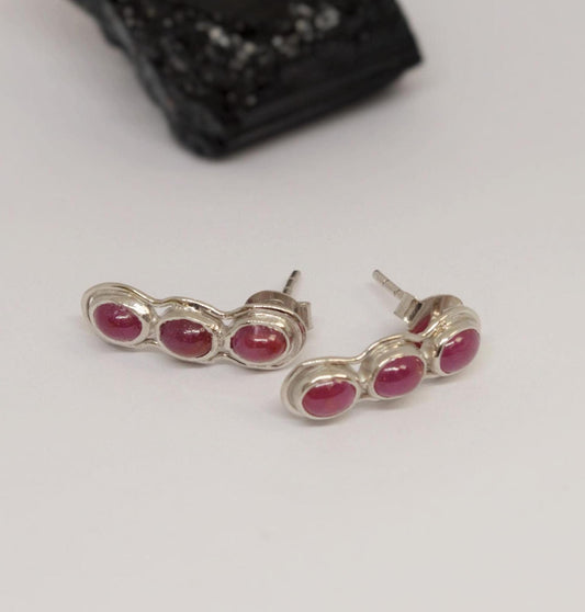 Red Ruby Silver Stud Earrings Set, Handmade Earrings, July Birthstone, Gemstone Earrings, Red Ruby Jewelry, Gifts For Her