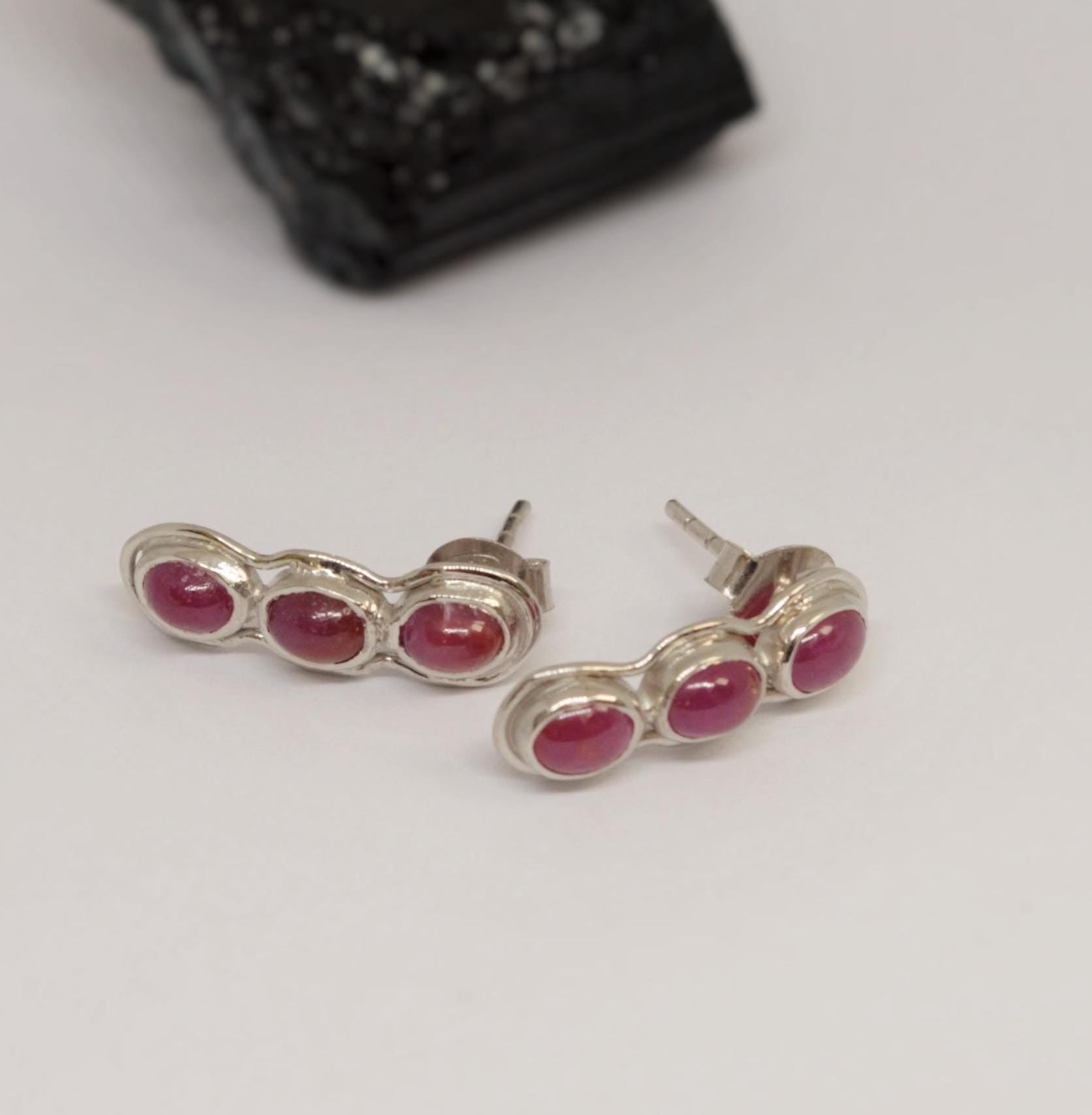 Red Ruby Silver Stud Earrings Set, Handmade Earrings, July Birthstone, Gemstone Earrings, Red Ruby Jewelry, Gifts For Her