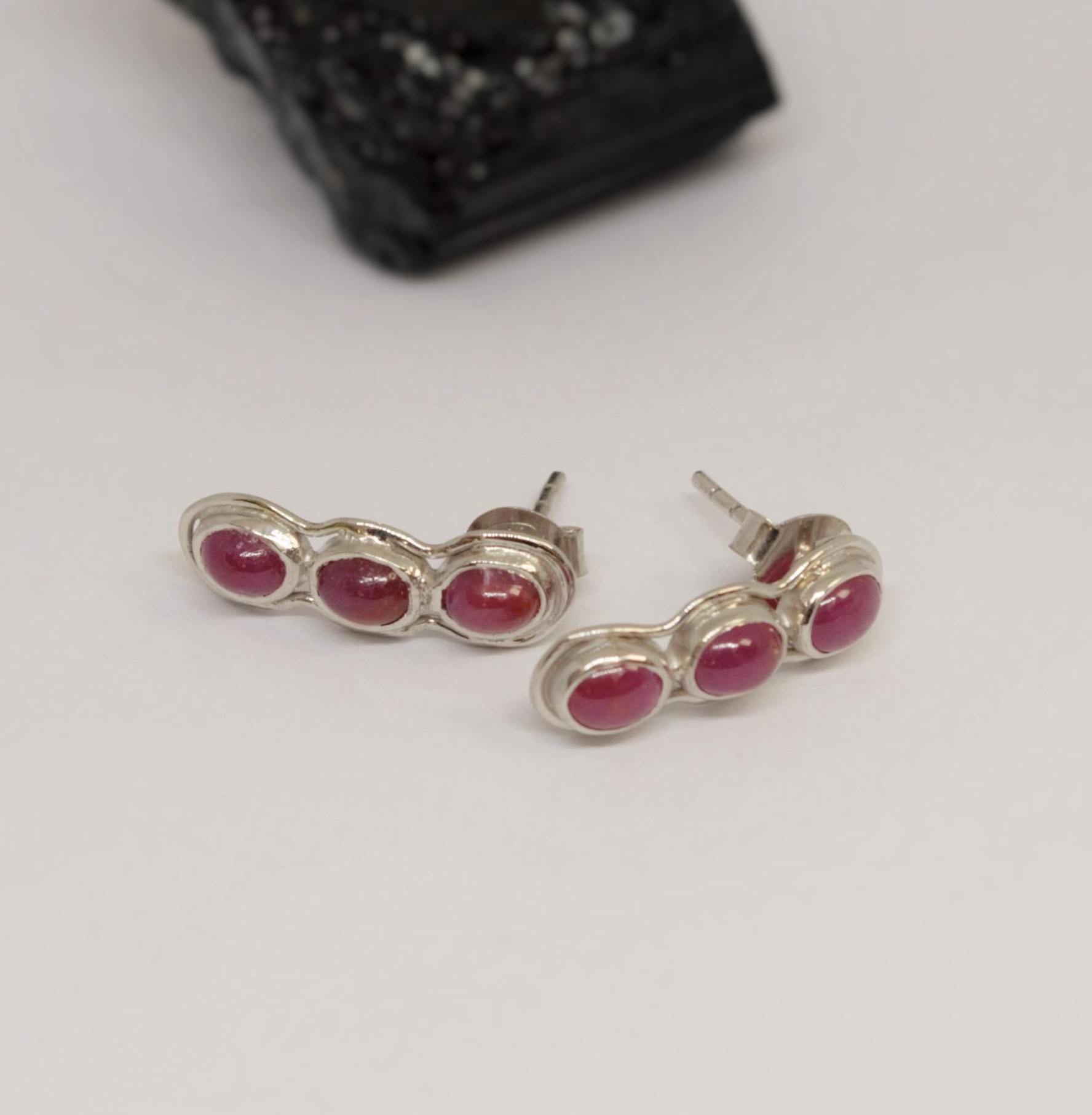 Red Ruby Silver Stud Earrings Set, Handmade Earrings, July Birthstone, Gemstone Earrings, Red Ruby Jewelry, Gifts For Her