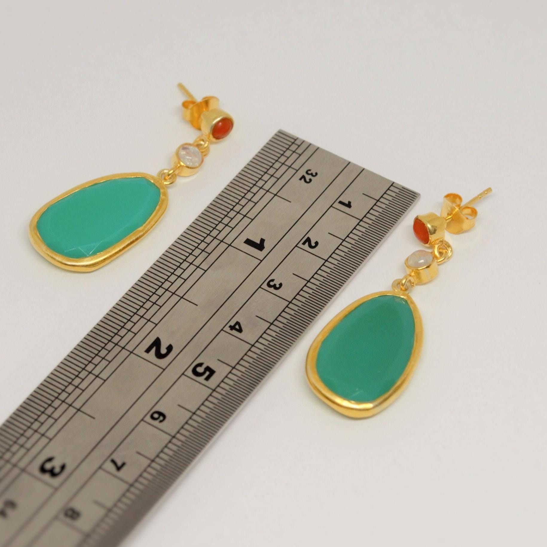 Chalcedony, Moonstone, Coral Earrings, Chalcedony Jewelry, Gold Plated 925 Sterling Silver Earrings, Green Earrings, Mothers Day Gift