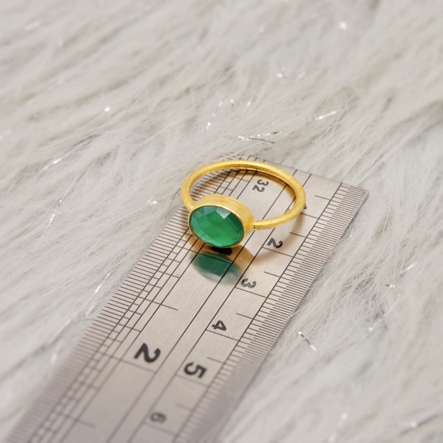 Green Onyx Gold Ring, Dainty Raw Gem Ring, Gold Plated Sterling Silver, Statement Gemstone, Stacking Rings For Women, Green Stone Ring