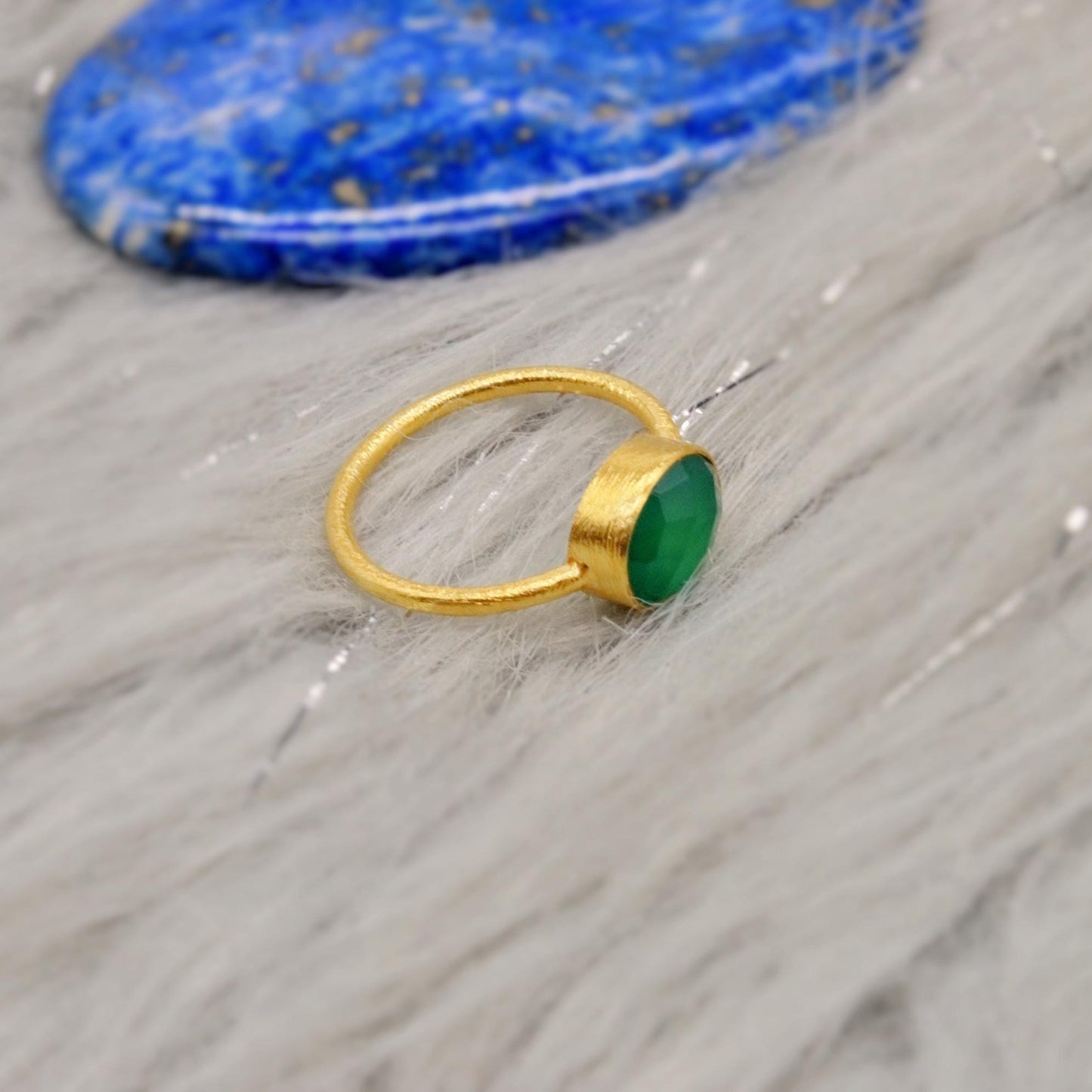 Green Onyx Gold Ring, Dainty Raw Gem Ring, Gold Plated Sterling Silver, Statement Gemstone, Stacking Rings For Women, Green Stone Ring