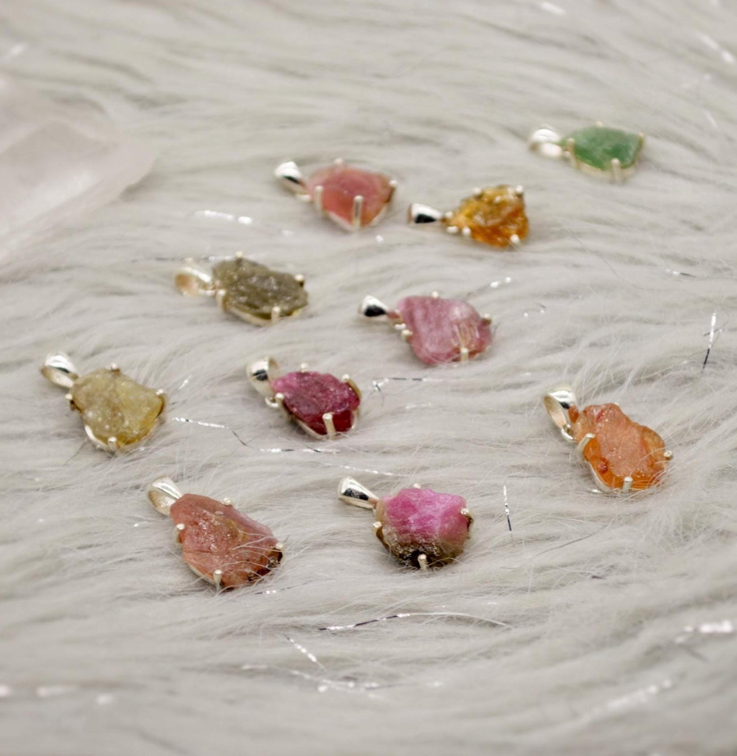 Raw Tourmaline Pendant, Pink, Green, Orange, Watermelon Tourmaline Necklace, Sterling Silver, October Birthstone, Tourmaline Jewelry