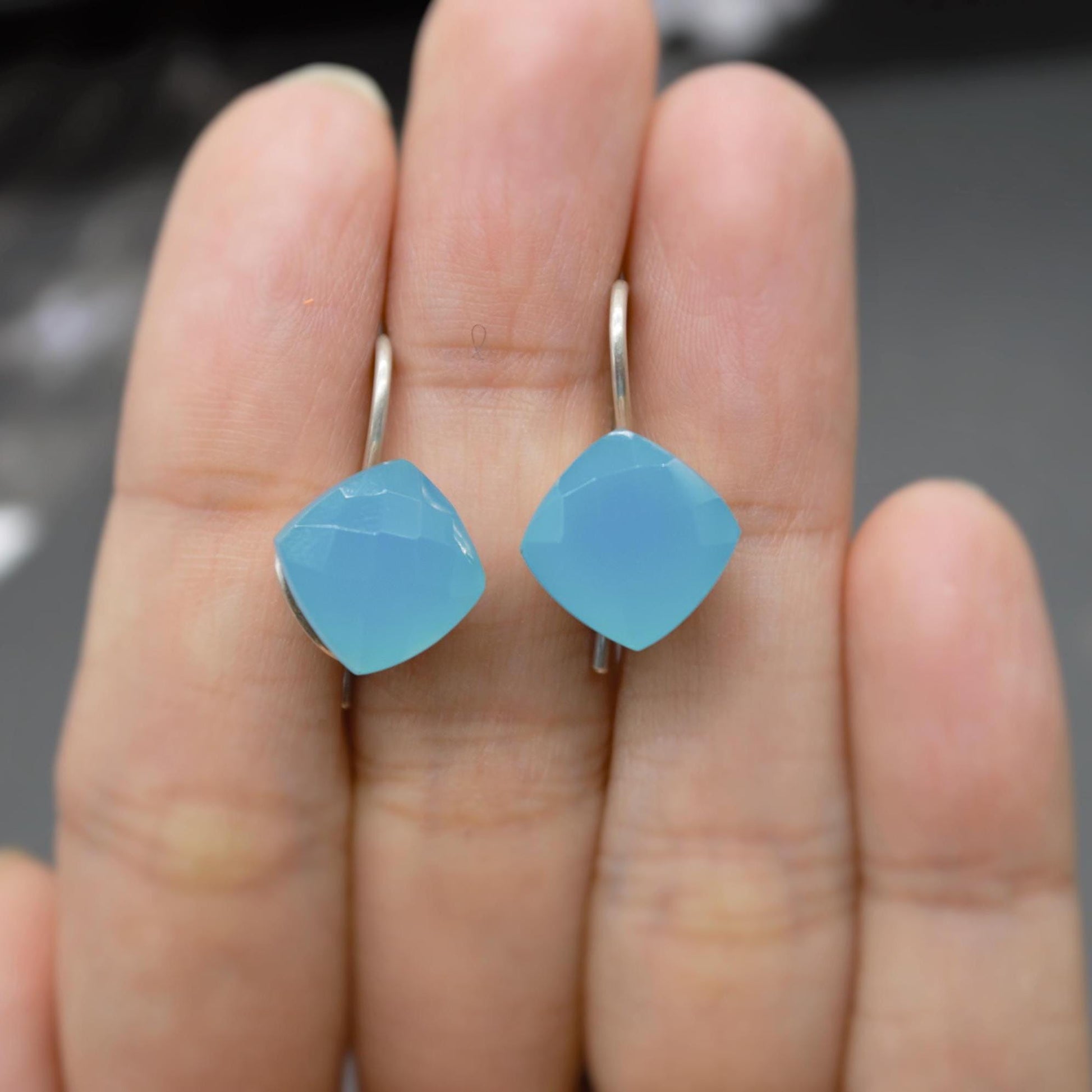 Blue Chalcedony drop earrings, Sterling Silver Gemstone Earrings, Dangle Drop Earrings, Handmade Earrings, Gifts For Her
