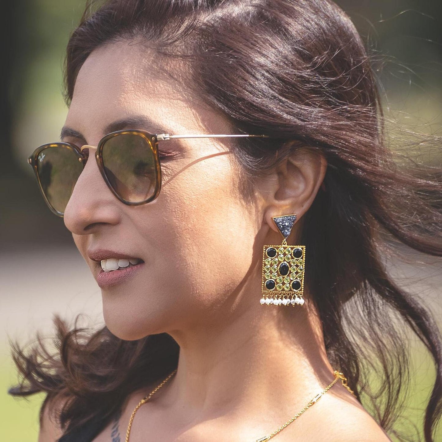 Blue Agate, Lapis, Peridot Gold Earrings, Lapis Lazuli Earrings, August, December Birthstone, Unique Statement Earrings, Gift for Her
