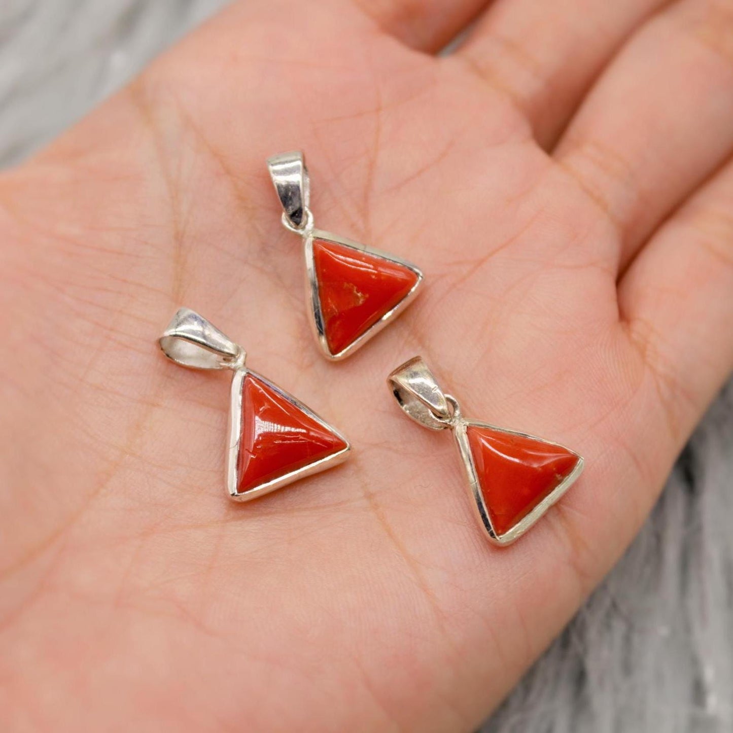 Red Coral Sterling Silver Pendant Necklace, Dainty Triangle Pendant, Everyday Gemstone Pendant, Coral Jewelry, Red Pendant, Gifts For Her