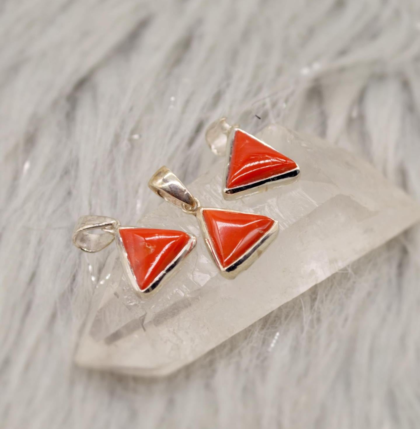 Red Coral Sterling Silver Pendant Necklace, Dainty Triangle Pendant, Everyday Gemstone Pendant, Coral Jewelry, Red Pendant, Gifts For Her