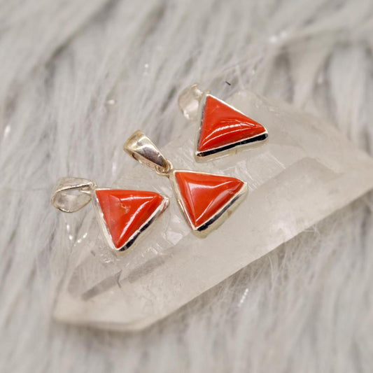 Red Coral Sterling Silver Pendant Necklace, Dainty Triangle Pendant, Everyday Gemstone Pendant, Coral Jewelry, Red Pendant, Gifts For Her