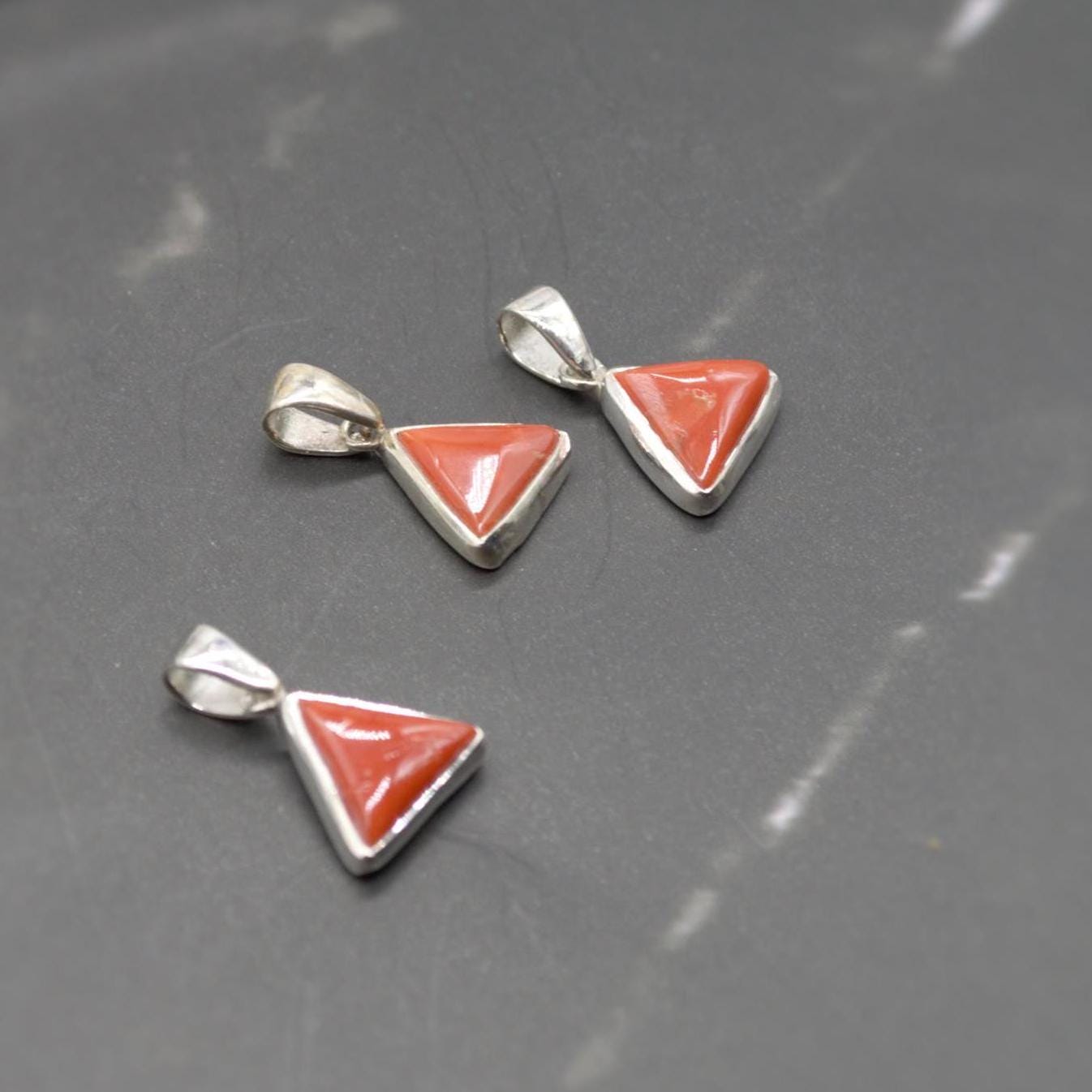 Red Coral Sterling Silver Pendant Necklace, Dainty Triangle Pendant, Everyday Gemstone Pendant, Coral Jewelry, Red Pendant, Gifts For Her