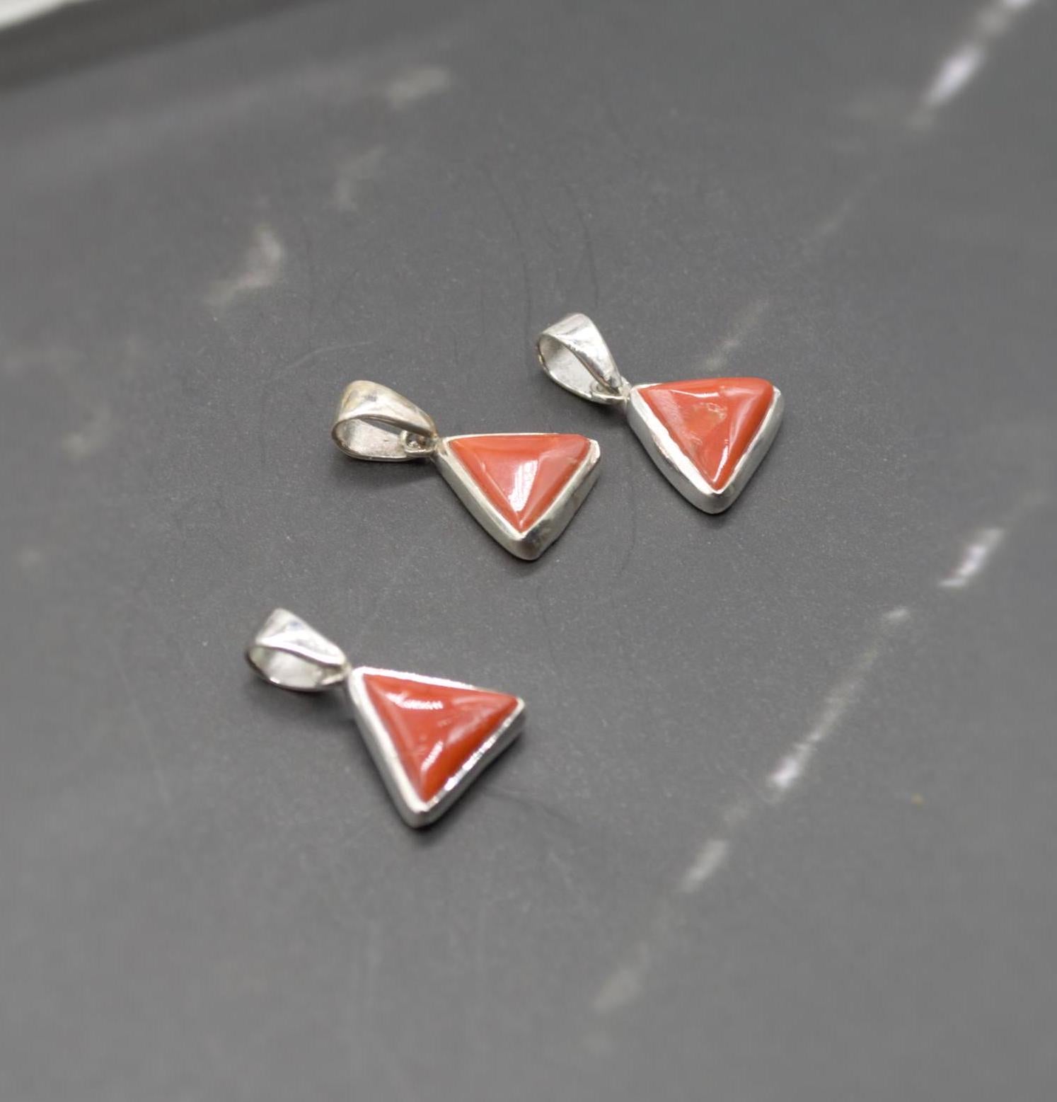 Red Coral Sterling Silver Pendant Necklace, Dainty Triangle Pendant, Everyday Gemstone Pendant, Coral Jewelry, Red Pendant, Gifts For Her