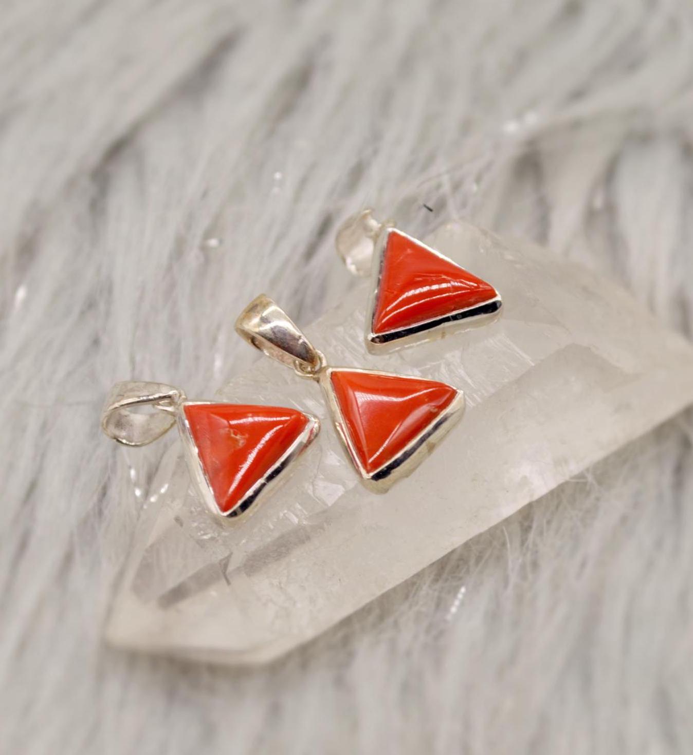 Red Coral Sterling Silver Pendant Necklace, Dainty Triangle Pendant, Everyday Gemstone Pendant, Coral Jewelry, Red Pendant, Gifts For Her