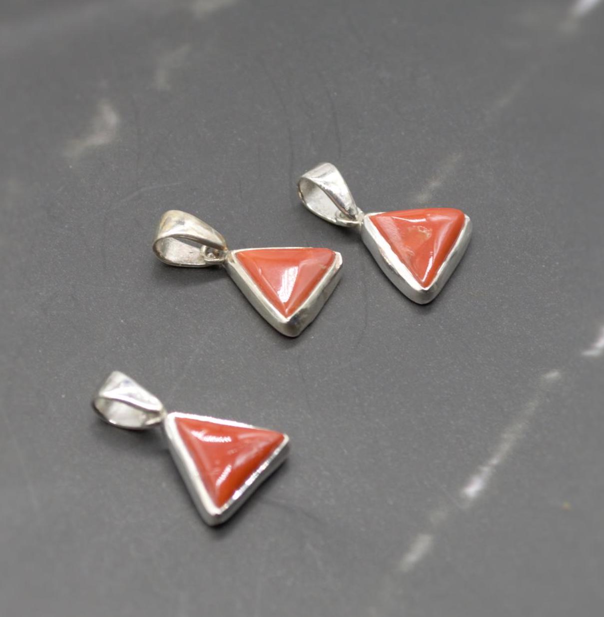 Red Coral Sterling Silver Pendant Necklace, Dainty Triangle Pendant, Everyday Gemstone Pendant, Coral Jewelry, Red Pendant, Gifts For Her
